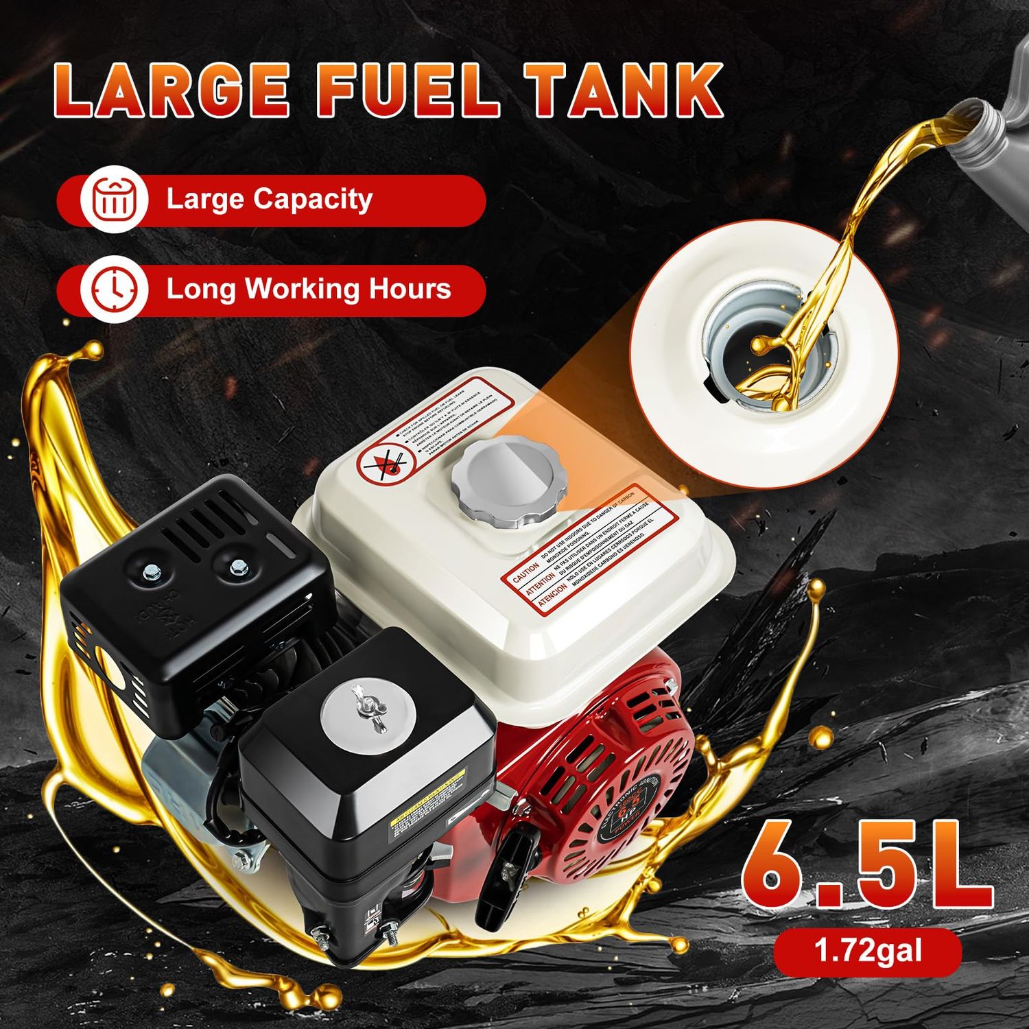 4 Stroke Pull Start Petrol Engine, 6.5HP/7.5HP Horizontal Air Cooled Single Cylinder General Gas Engine Replaces Compatible For Honda GX160 OHV (6.5HP 160CC)