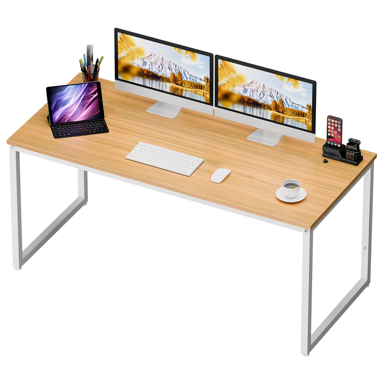 55" Modern Computer Desk Study Workstation Home Office Desk for Bedroom Natural