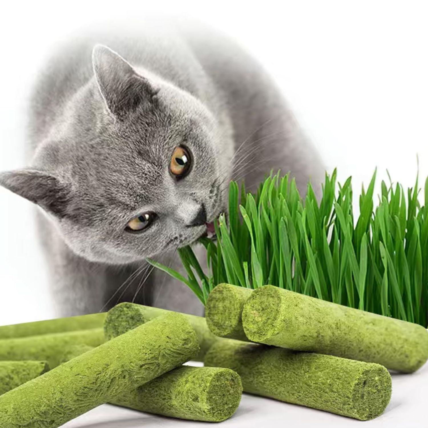 Petllgood 30g Cat Grass Sticks, Freeze Dried Cats Grass Teething Stick, Edible Cat Chew Toy for Teeth Cleaning Dental Health and Hairball Removal