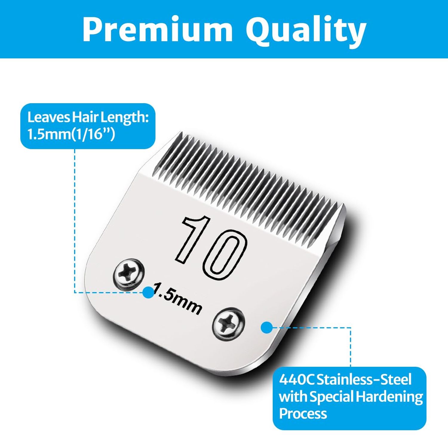 Size 10 Clipper Blade Dog Grooming Fits for Most Andis dog clippers, Wahl KM Series and Oster A5, 1.5mm (1/16 inch) Length