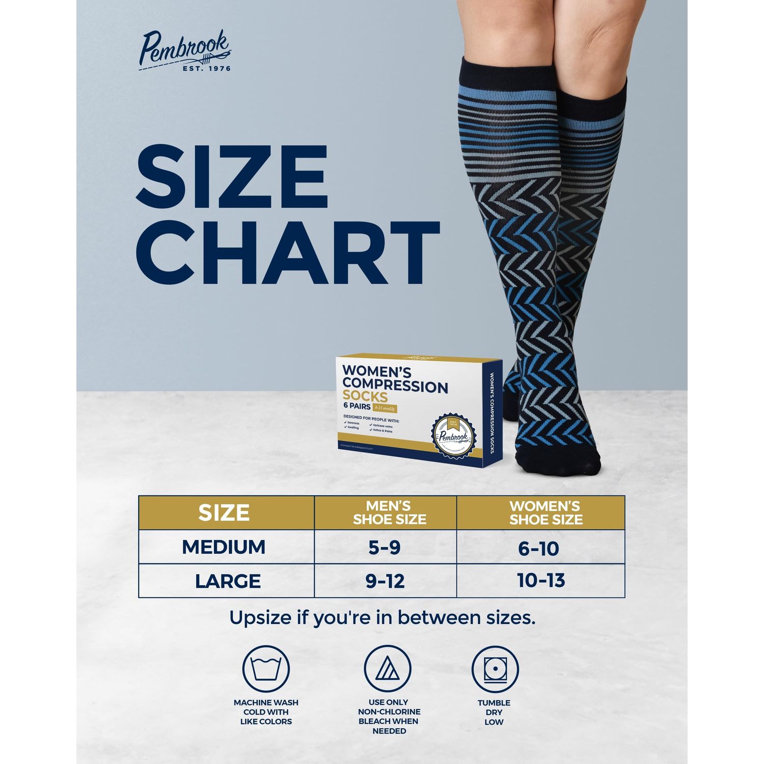 Pembrook Light Socks - 6 Pairs for Women; Argyle, Striped Cotton Socks - 8-15 mmHg Compression