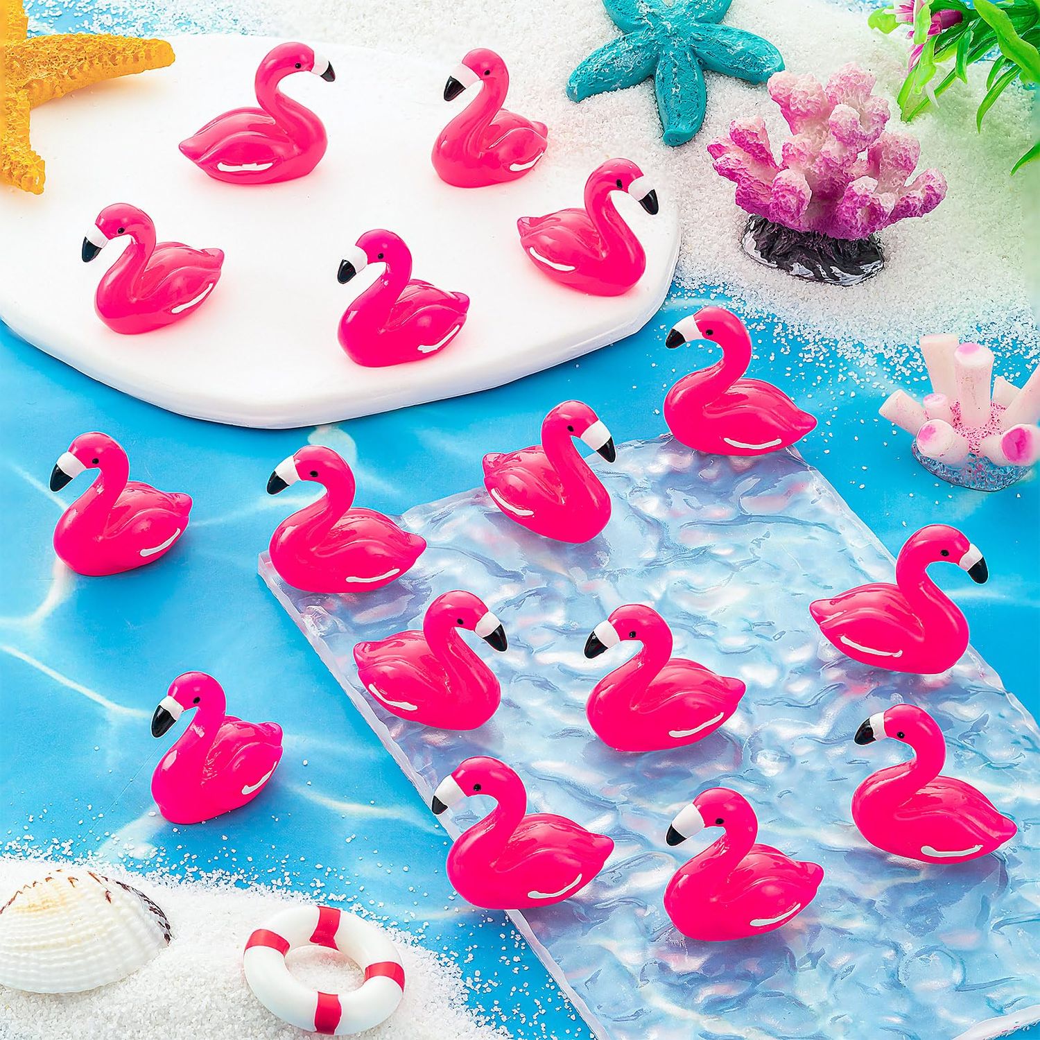 LHSYFBZ 100Pcs Mini Resin Flamingo, Tiny Rose Red Flamingo Ducks, Cute Flamingo Figurines for Cake Topper Garden Dollhouse Landscape Aquarium Ornaments DIY Crafts