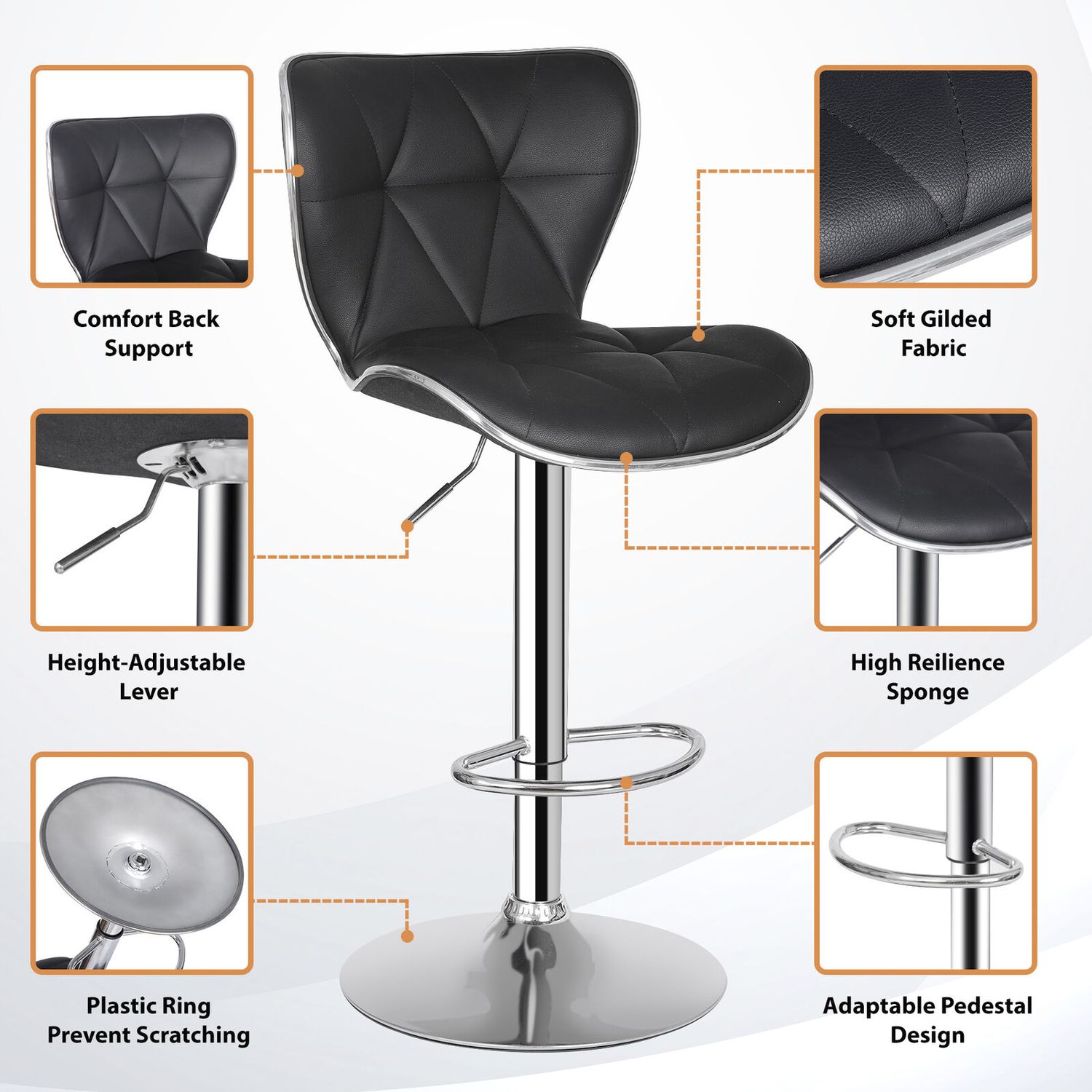 Shell Bar Stools Set of 4 Adjustable Height Swivel Bar Stools Dining Chairs Home