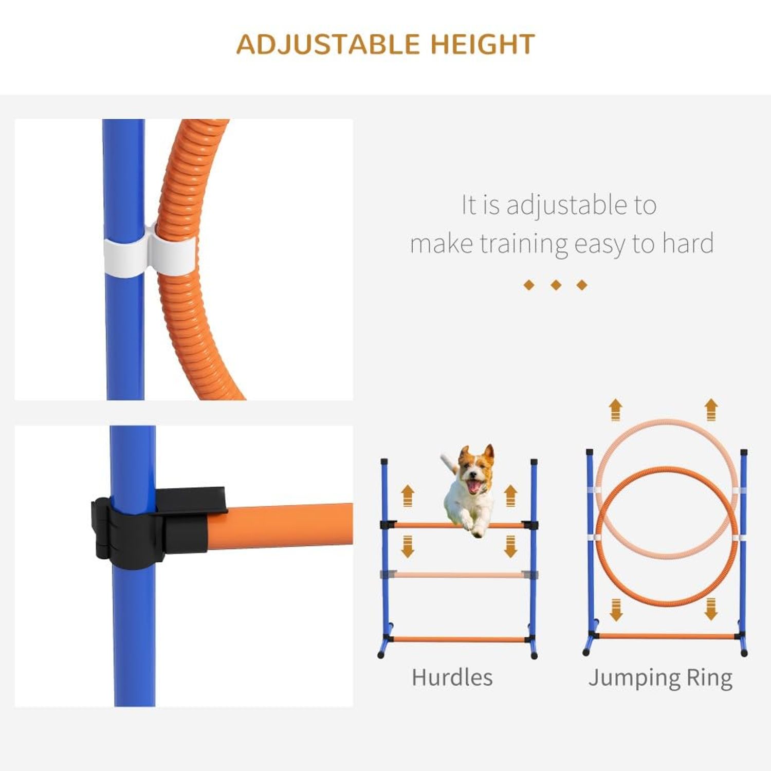 4 Pieces Dog Agility Training Equipment with Weave Poles, Adjustable Hurdle Jumping Ring, Pause Box, Whistle, Toy Balls for Backyard,Obstacle Course for Dogs Backyard (Blue + Orange, 4 Piece)