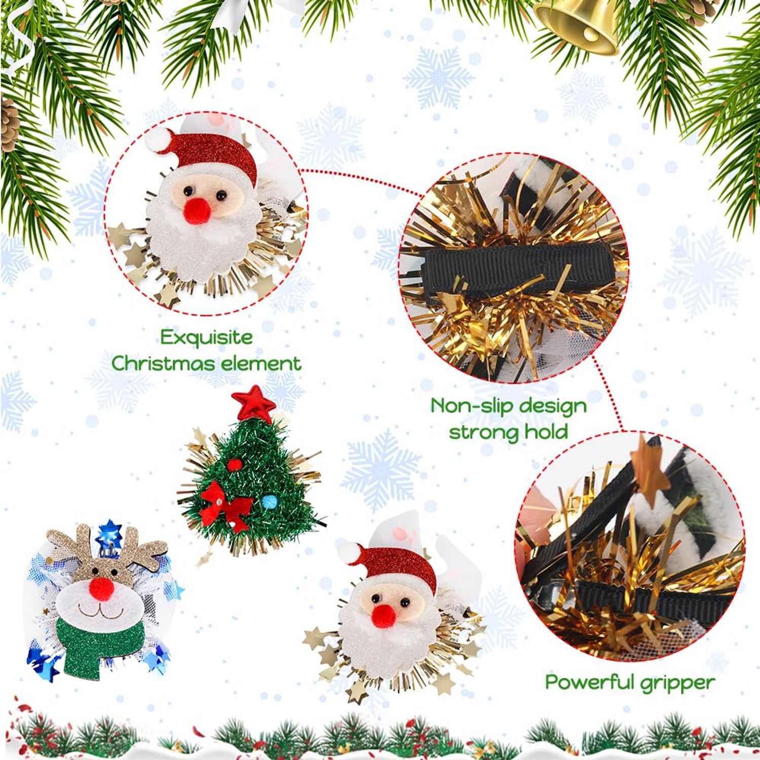 Christmas Hair Clips for Women Cute Hair Clips for Girls Lovely Santa Claus Hair Barrettes Christmas Tree Hair Pin Reindeer Antler Hairpins Winter Clips Christmas Hair Accessories for Baby Girls 3Pcs