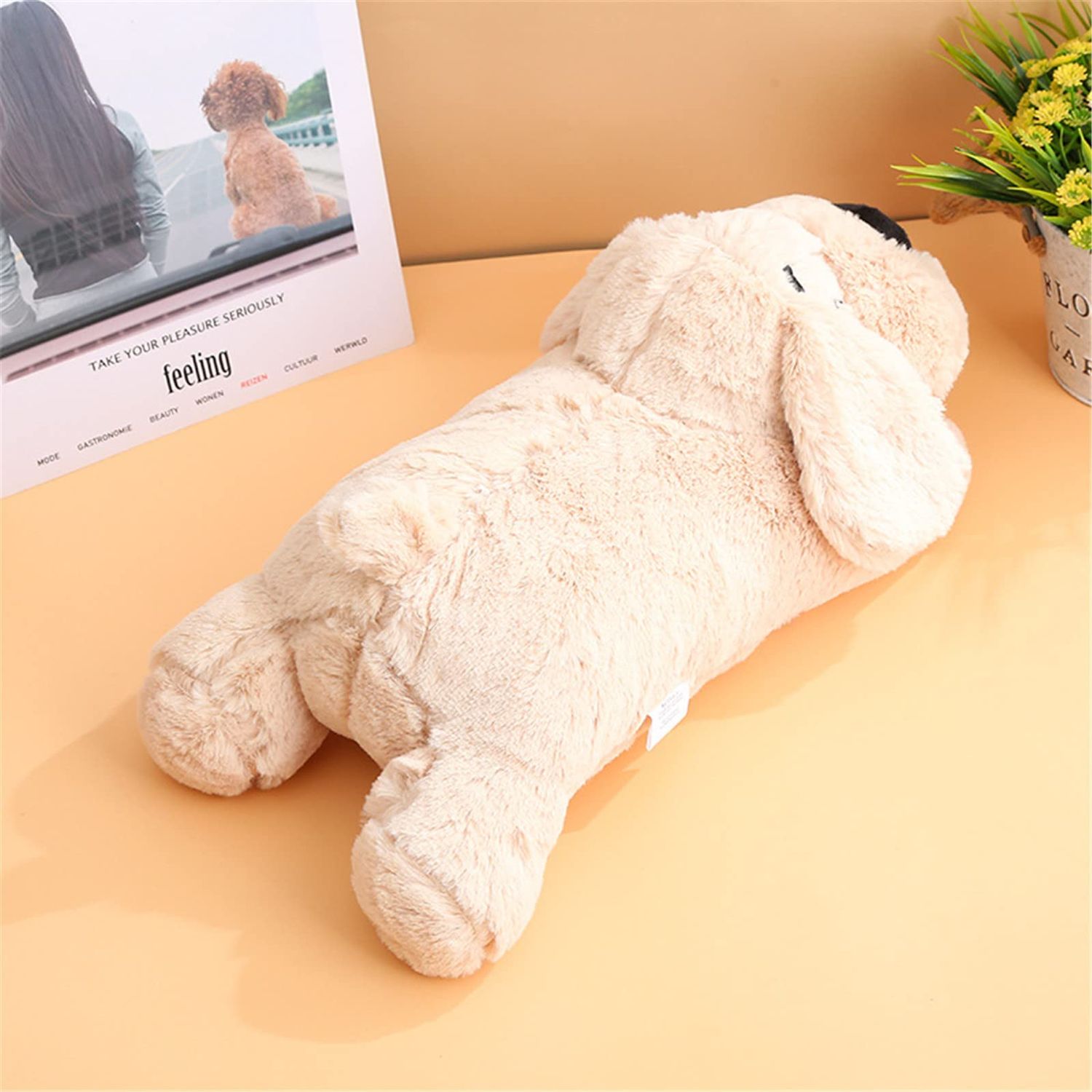 Heartbeat Puppy Toy Sleep Aid,Heartbeat Dogs Toys for Anxiety Relief,Stuffed Animal with Heartbeat for Puppy,Dog Heartbeat Toy for Puppy,Heartbeat Pillow Calming Toys Puppy Essentials Supplies(Beige)