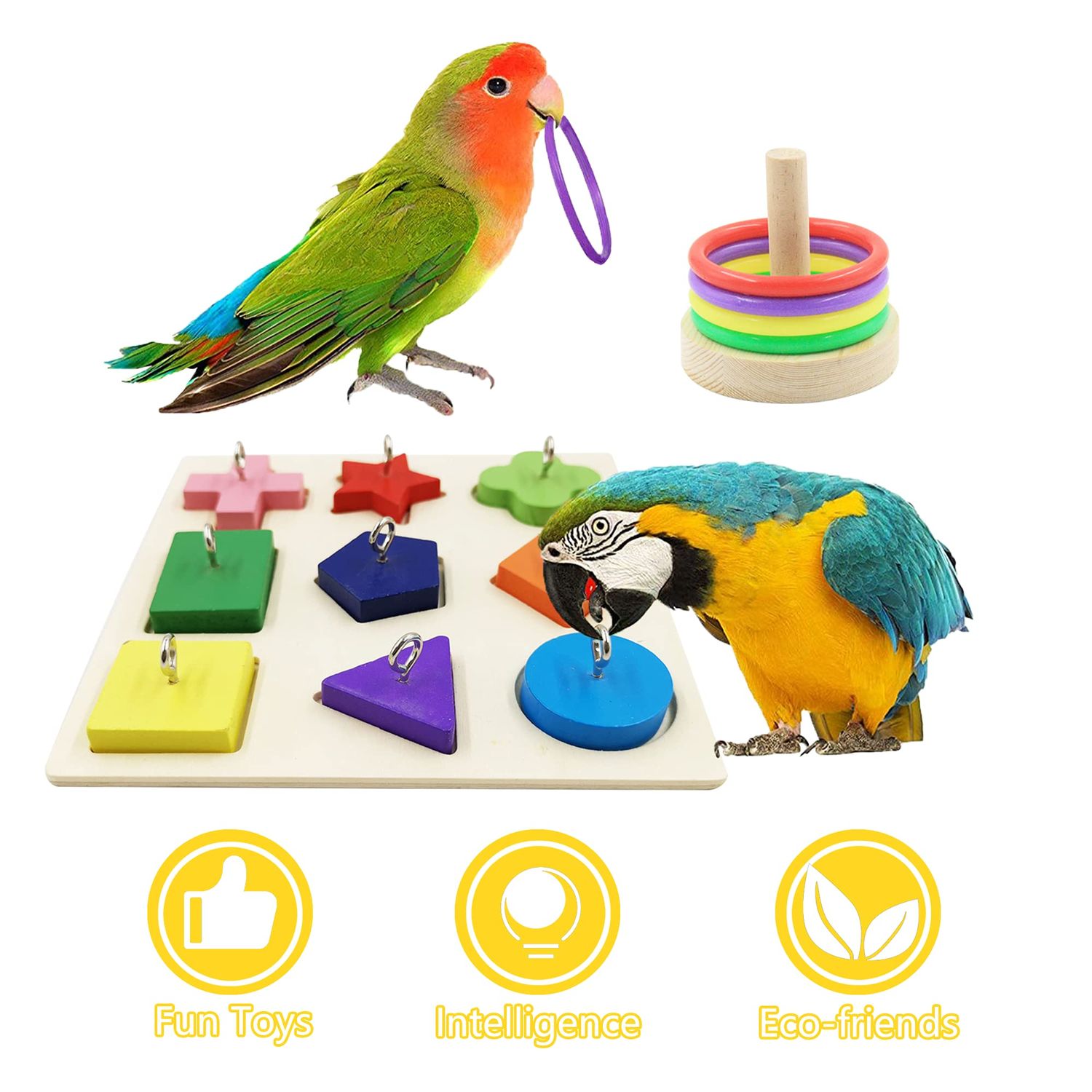 5 Packs Bird Toys Parrot Training Toys Parrot Wooden Block Puzzles Toy Bird Basketball Toy Small Sepak Takraw Bird Skateboard Bird Stacking Toy for Birds Parrot Training