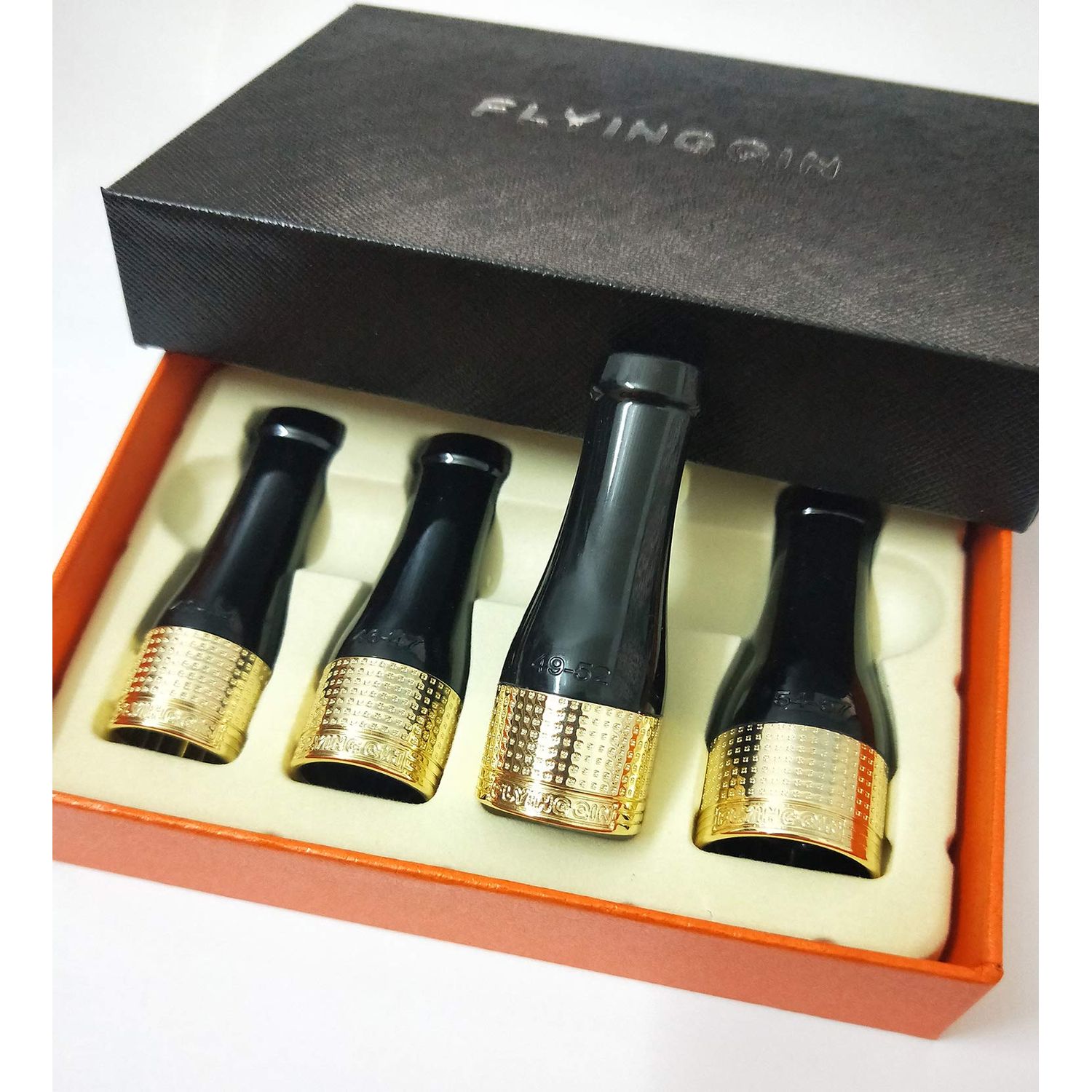 FLYINGQIN 4 Sizes Cigar Nozzle Holder Pure Copper Resin Sculpture Pattern Cigar Pipe Set Bright Silver Gold Vintage Silver (Gold)