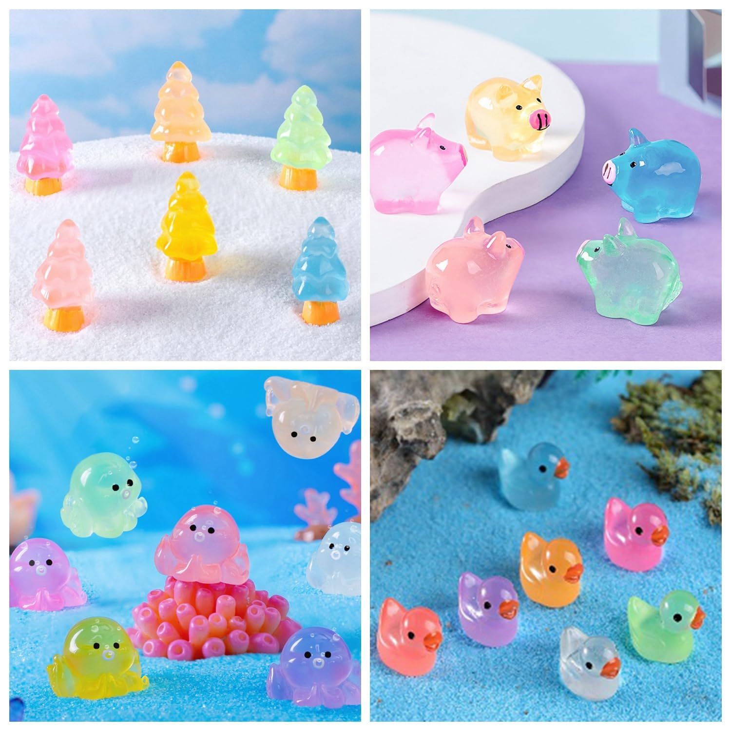 ElpizoFos 130pcs Various Luminous Mini Resin Animal Figurines Glow in The Dark Miniature Figures Ornament Fairy Garden Accessories Aquarium Landscape Bonsai Dollhouse Decor