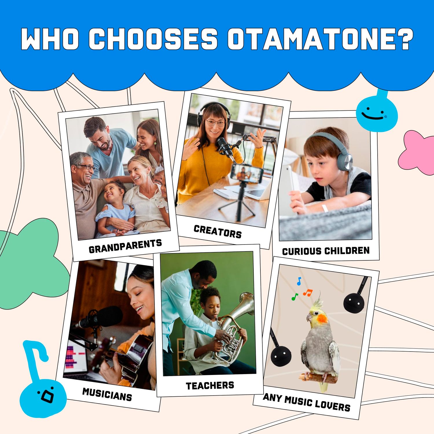 Otamatone Japanese Electronic Musical Instrument Portable Music Synthesizer from Japan by Maywa Denki Studio Award Winning, Educational Fun Gift for Children, Teens & Adults - White Set of 3