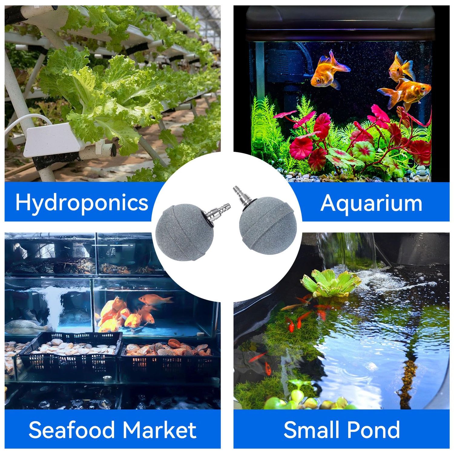 AQUANEAT Pond Air Stone 2 Inch, Long Lasting Aerator Oxygen Diffuser, Air Pump Accessories for Aquarium, Fish Tank, Hydroponics, Ponds and DWC Reservoirs 2 Pack