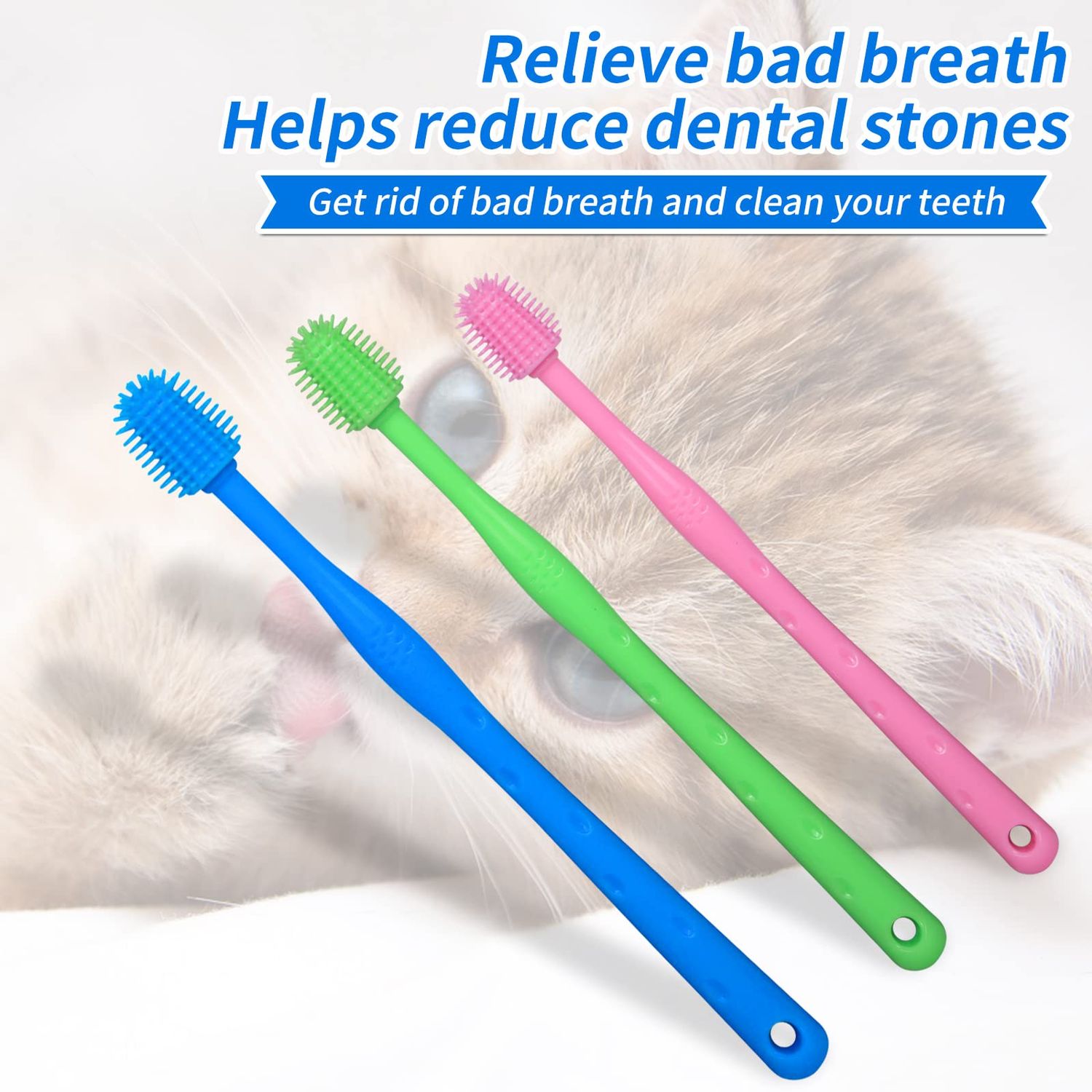 CUECOMER 3 Pack Cat Toothbrush with 360-degree Head,Full Surround Bristles Silicone Safe, Effective and Deep Pet Teeth Cleaning,Brush Away Bad Breath Toothbrush cat Teeth Cleaning Health Care