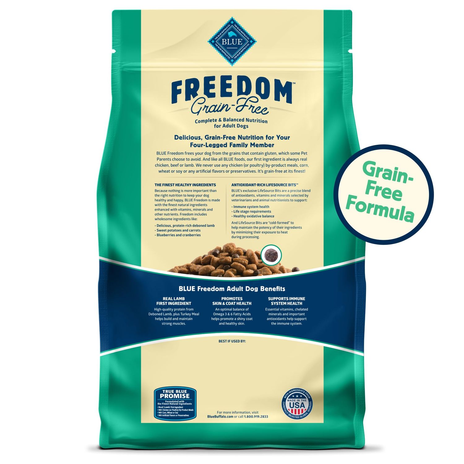 Blue Buffalo Freedom Grain-Free Dry Dog Food, Complete & Balanced Nutrition for Adult Dogs, Made in the USA With Natural Ingredients, Lamb & Potatoes, 11-lb. Bag