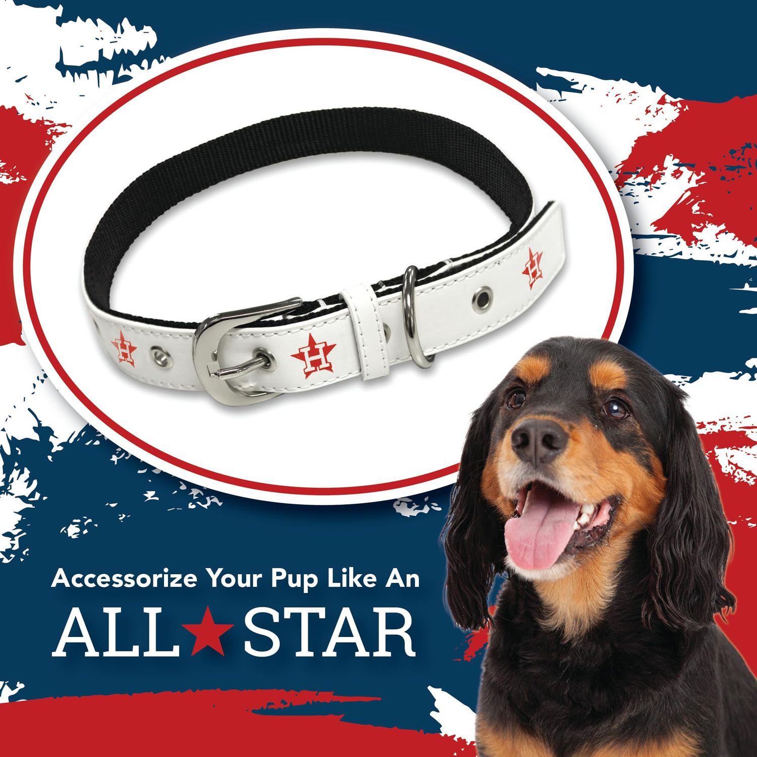 MLB Dog Collar Houston Astros New Signature PRO PVC-Leather Premium Pet Collars Extra Tough & Durable! Super Stylish! Size: Medium Adjustable 16-20" Length x 1" Width