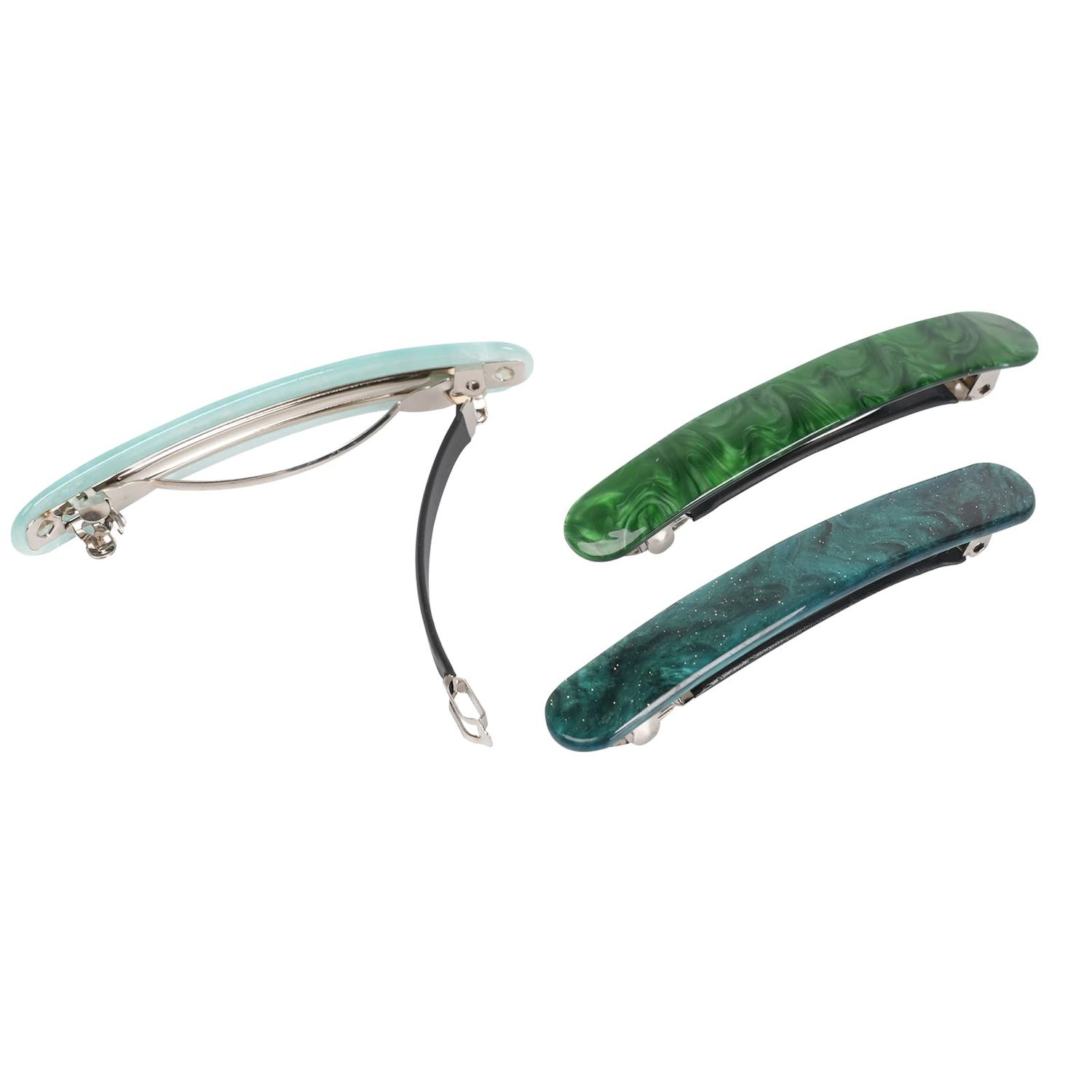 3PCS Hair Barrette for Women, French Hair Barrette Tortoise Shell Automatic Hair Clips for Thick Medium Volume Hair,Girls Women Hair Pin Retro Hair Clasp (Light Blue,Star Green,emerald)