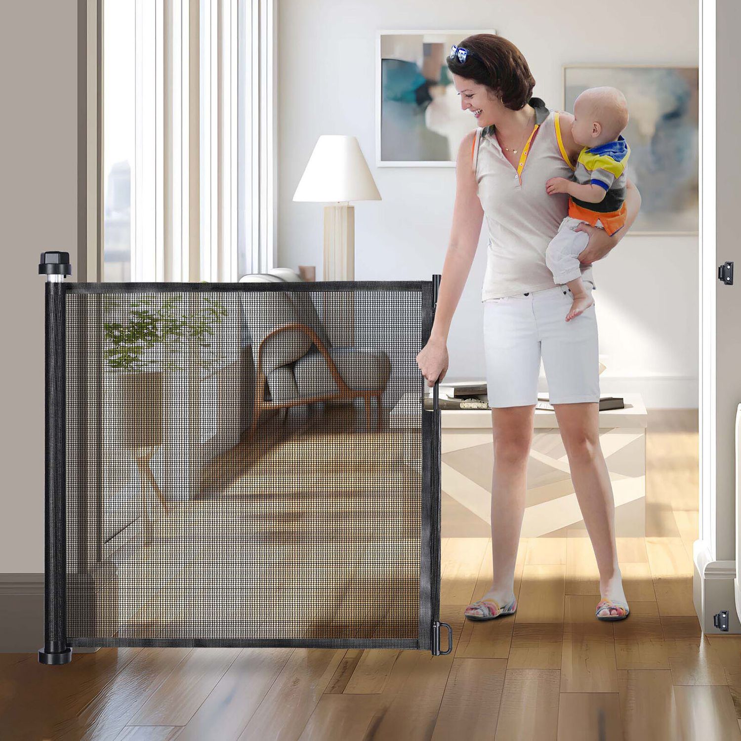 Retractable Baby Gate for Stairs 33" Tall 71" Wide Dog Gate for Doorways