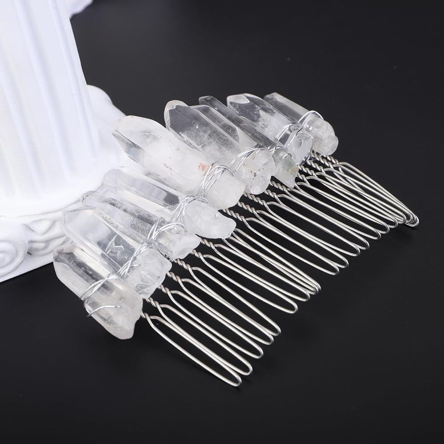 Teyglen Raw Crystal Quartz Hair Comb Clear Crystal Hair Side Comb Mermaid Rhinestone Hair Comb Sun Moon Goddess Headpiece Decorative Hair Accessories for Women Girls (Transparent)