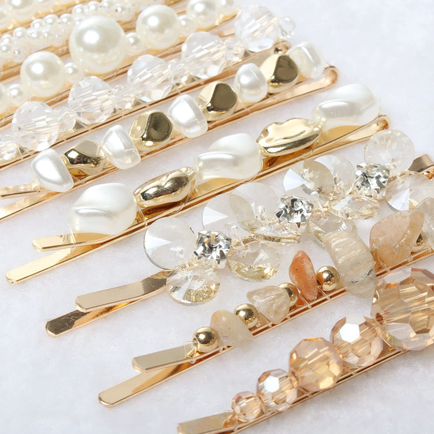 10 Pack Pearls Hair clips for Women Girls Cute Crystal Hair Slides Beaded Hairpins Stone Hair Grips Handmade Metal Gold Hair Barrettes Hair Accessories