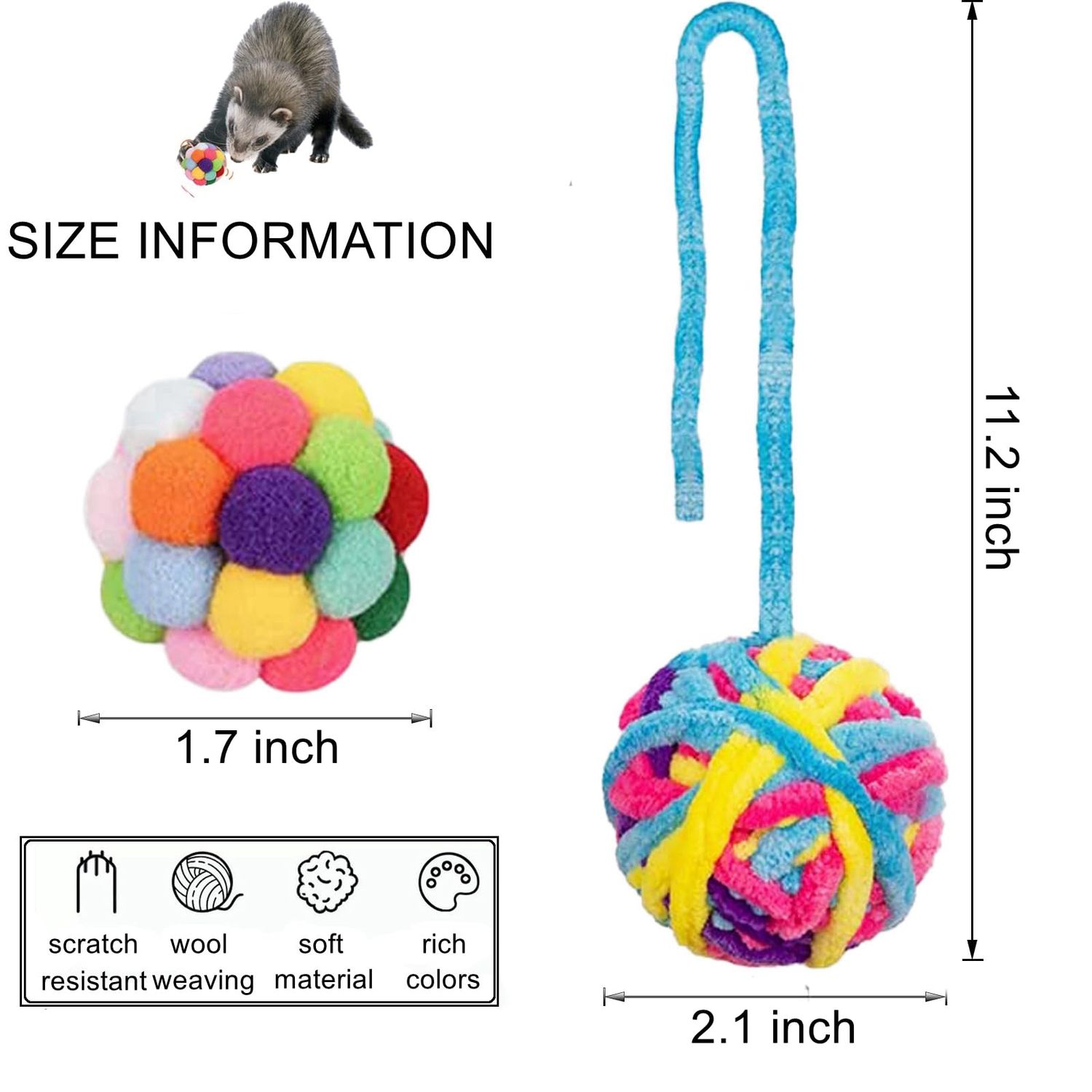 VisGoxia Ferret Toys Interactive Ball Toy for Indoor Cats Dogs Aggressive Chewers