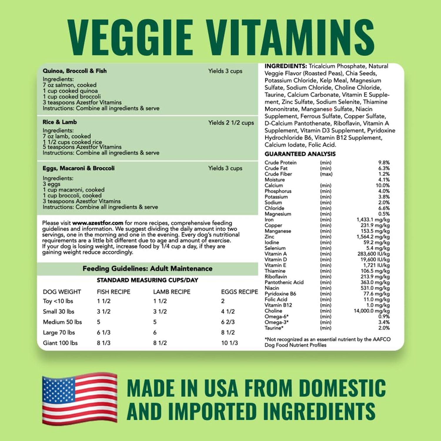 Azestfor Homemade Dog Food Vitamins Pre-Mix Powder – 24 Essential Nutrients – Supplement for Raw, Barf & Grain Free – for All Breeds & Ages – 16oz Veggie Flavored