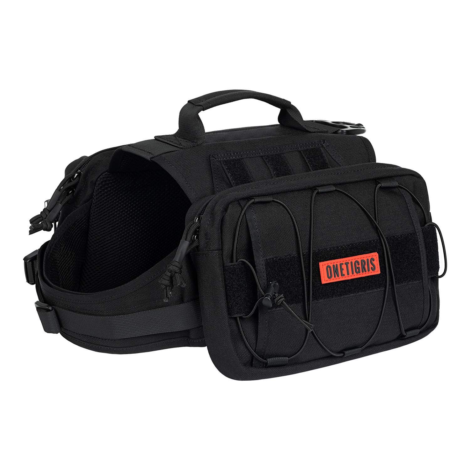 OneTigris Dog Backpack for Hiking Nylon Dog Harness Backpack with Side Pockets for Large Dog with 22"-31.5" Neck Girth and 29"-35.8" Chest Girth (Black)