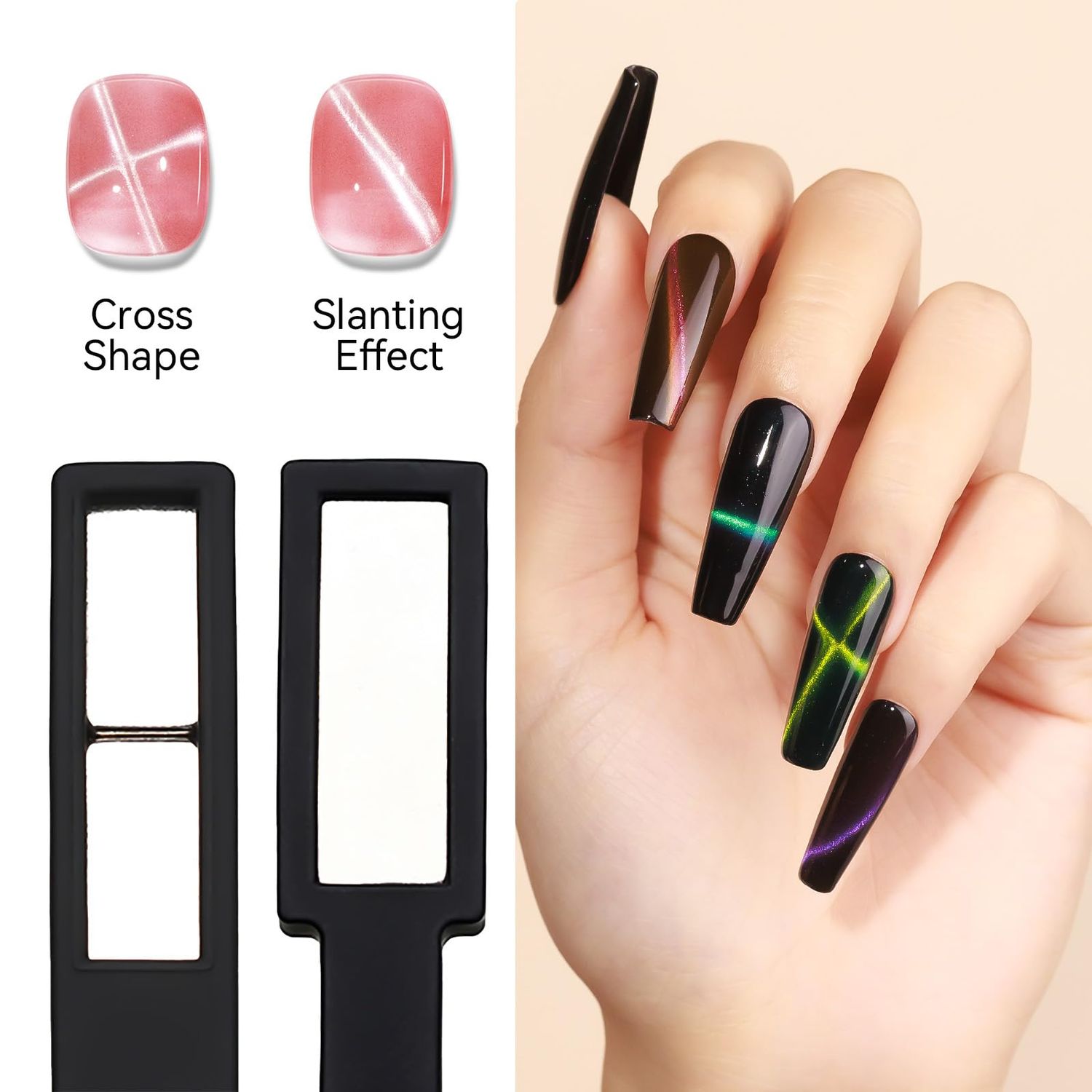 MIZHSE Nail Magnet Tool: 5 in 1 Magnetic for Cat Eye Nails, Multi-Function Magnet Stick 3D Magnetic Cat Eye Gel Polish, Nail Art Cat Eye Magnet Stick Nail Design Tools for Nail Salon Studio Home DIY