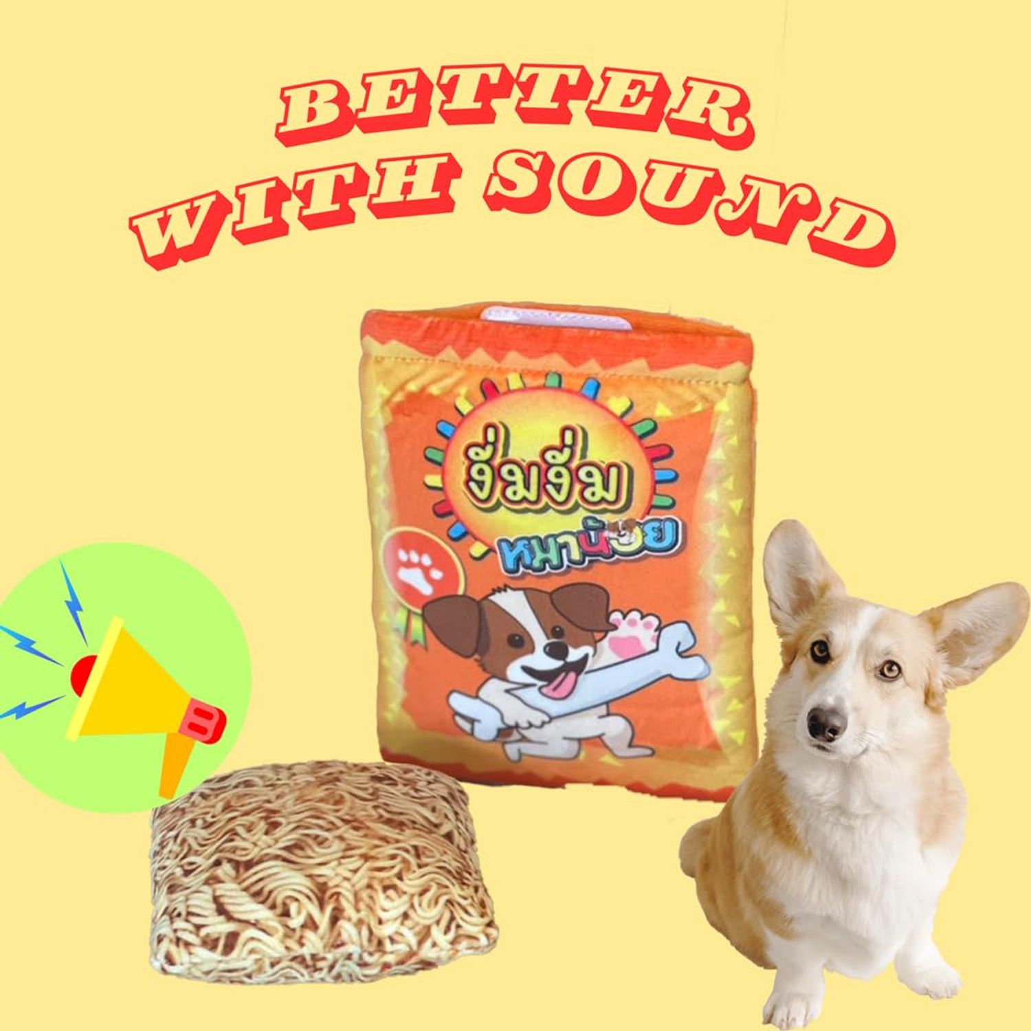 Ohmypet Dog Chew Toys Thai Instant Noodles Crinkle Bag Interactive Squeaky Dog Toys Gifts for Small,Medium Dogs