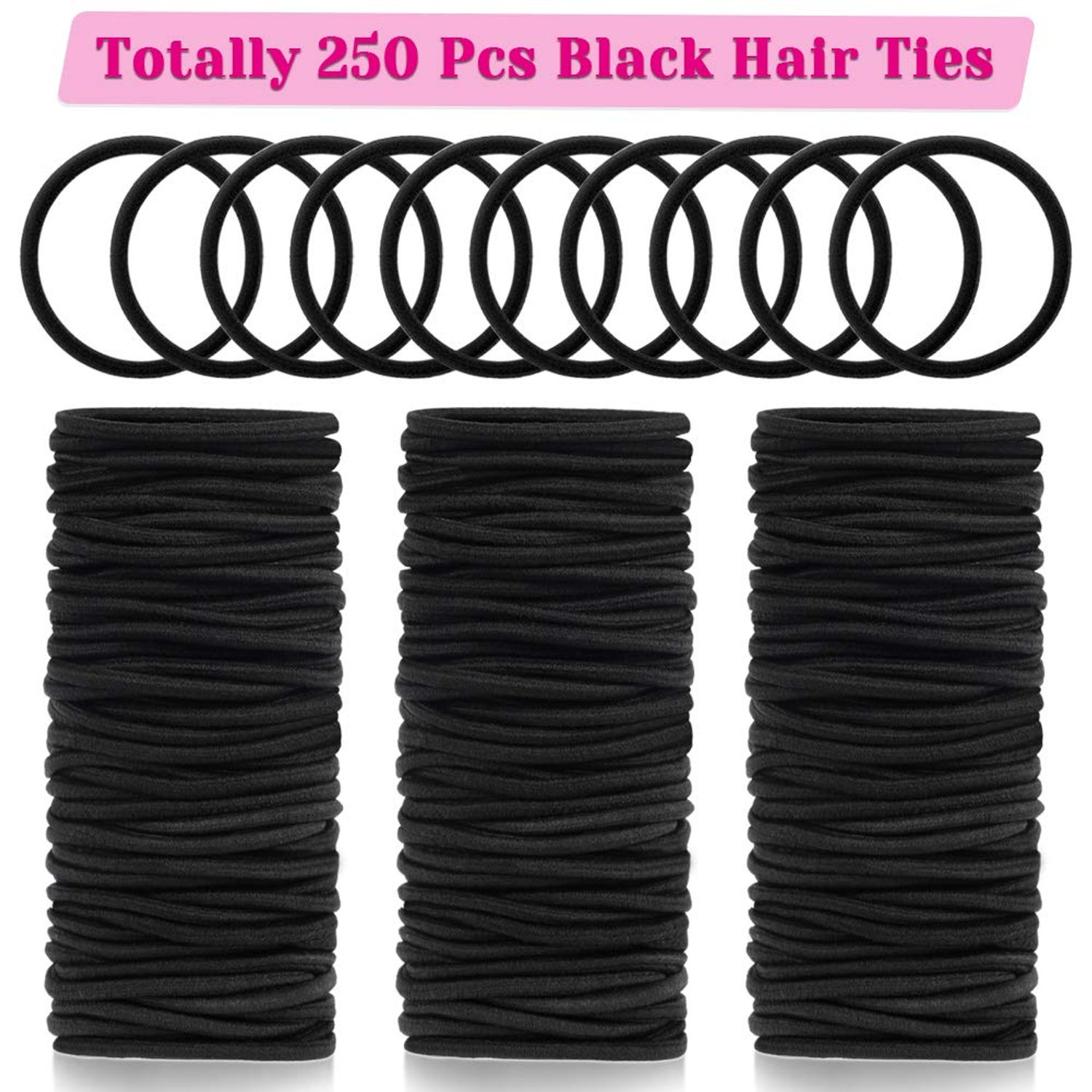 Anezus 250 Pcs Black Elastics Small Hair Ties Elastics Small Hair Rubber Bands Accessories Ponytail Holders for Women Girls Baby Toddlers Men with Thick Straight Curly Hair, 3 mm