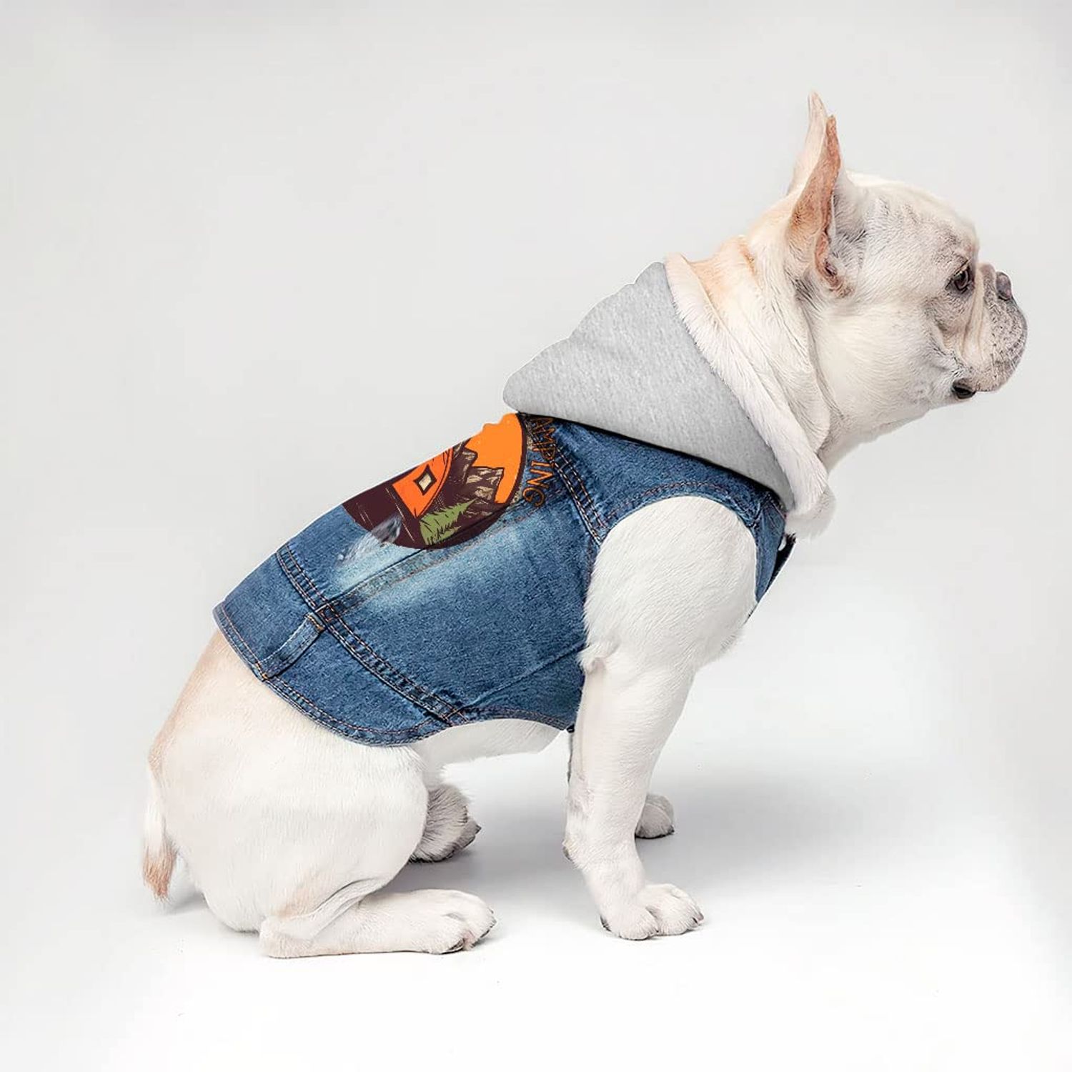 Let's Go Camping Dog Denim Jacket - Tent Dog Denim Coat - Camping Dog Clothing - XL