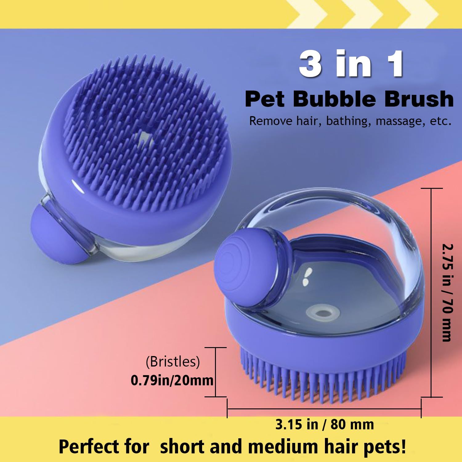 Kwispel Dog Bath Scrubber Brush, 2 PCS Pet Dog Grooming Massage Shampoo Bath Brush with Soap and Shampoo Dispenser Soft Silicone Bristle for Long Short Haired Dogs Cats Shower