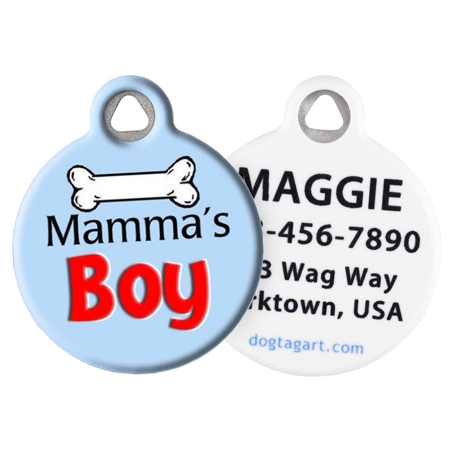 Dog Tag Art Mamma's Boy Personalized Pet ID Tag for Dogs and Cats, Large - 1.25" Diameter