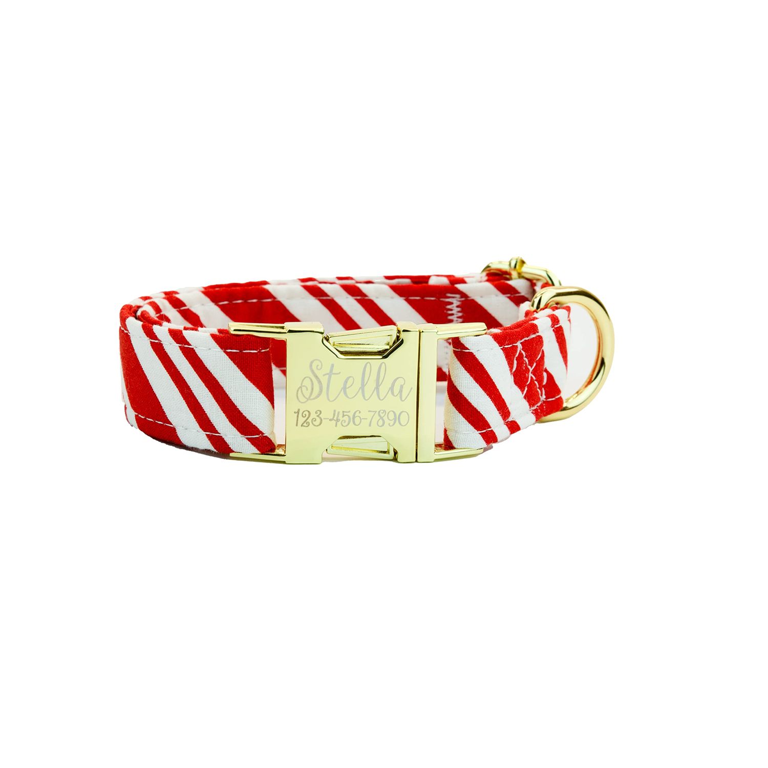 Candy cane, Christmas Dog Collar w/metal buckle or plastic, HAND MADE, Custom Engraved Personalized Collar, 1 inch wide, designer collars