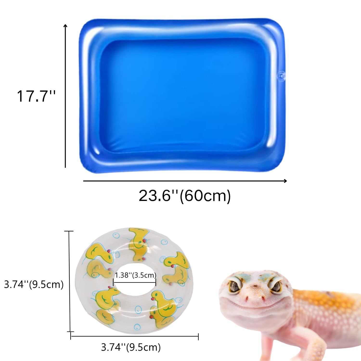 Lizard Bath Pool & Collar Rings Set - Inflatable Reptile Bathing Swimming Pool Bathtub Reptile Swim Float Ring for Leopard Gecko Amphibians Habitat Accessories Grooming Health Supplies (Blue)