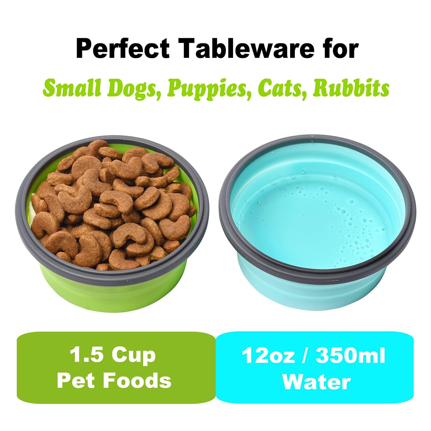 Collapsible Dog Bowls with Lids, 2 Pack Travel Dog Bowls for Small Size Dogs, Silicone Portable Dog Food Bowls Water Cup Cat Bowls Dish for Camping Traveling Walking, 12 oz 350ml