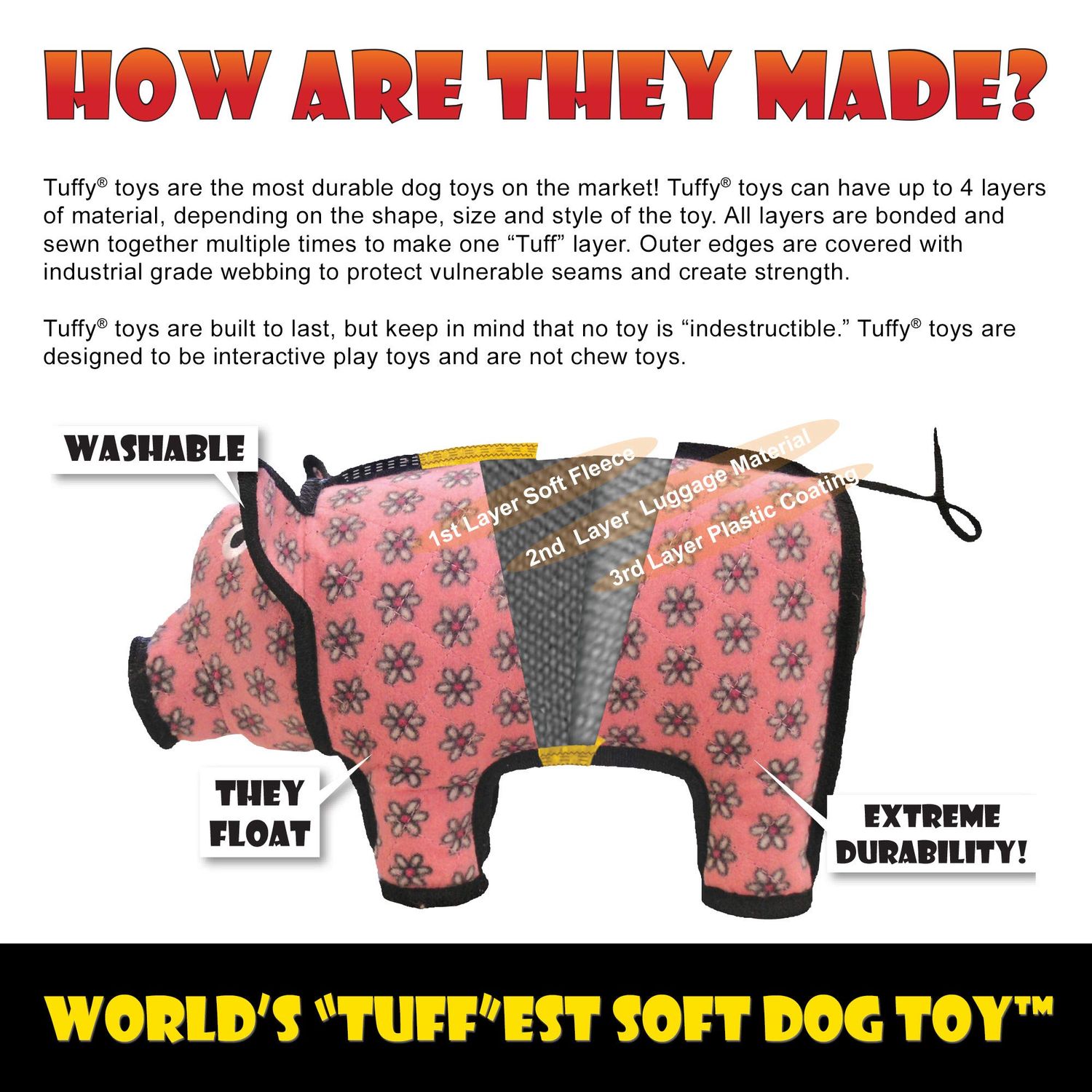 TUFFY - World's Tuffest Soft Dog Toy - Ocean Fish- Squeakers - Multiple Layers. Made Durable, Strong & Tough. Interactive Play (Tug, Toss & Fetch).Machine Washable & Floats (Junior 2 Pack, Orange)