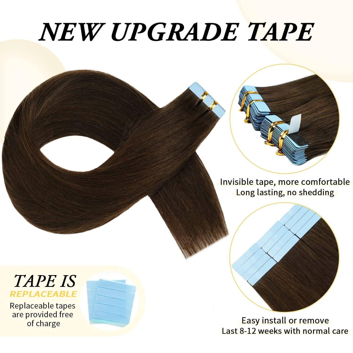 Tape in Hair Extension Human Hair Invisible Straight 22 inch Tape Hair Extension for Women Seamless Skin Weft #4 Chocolate Brown Real Hair Extension Tape ins Human Hair 20 Pcs/50g