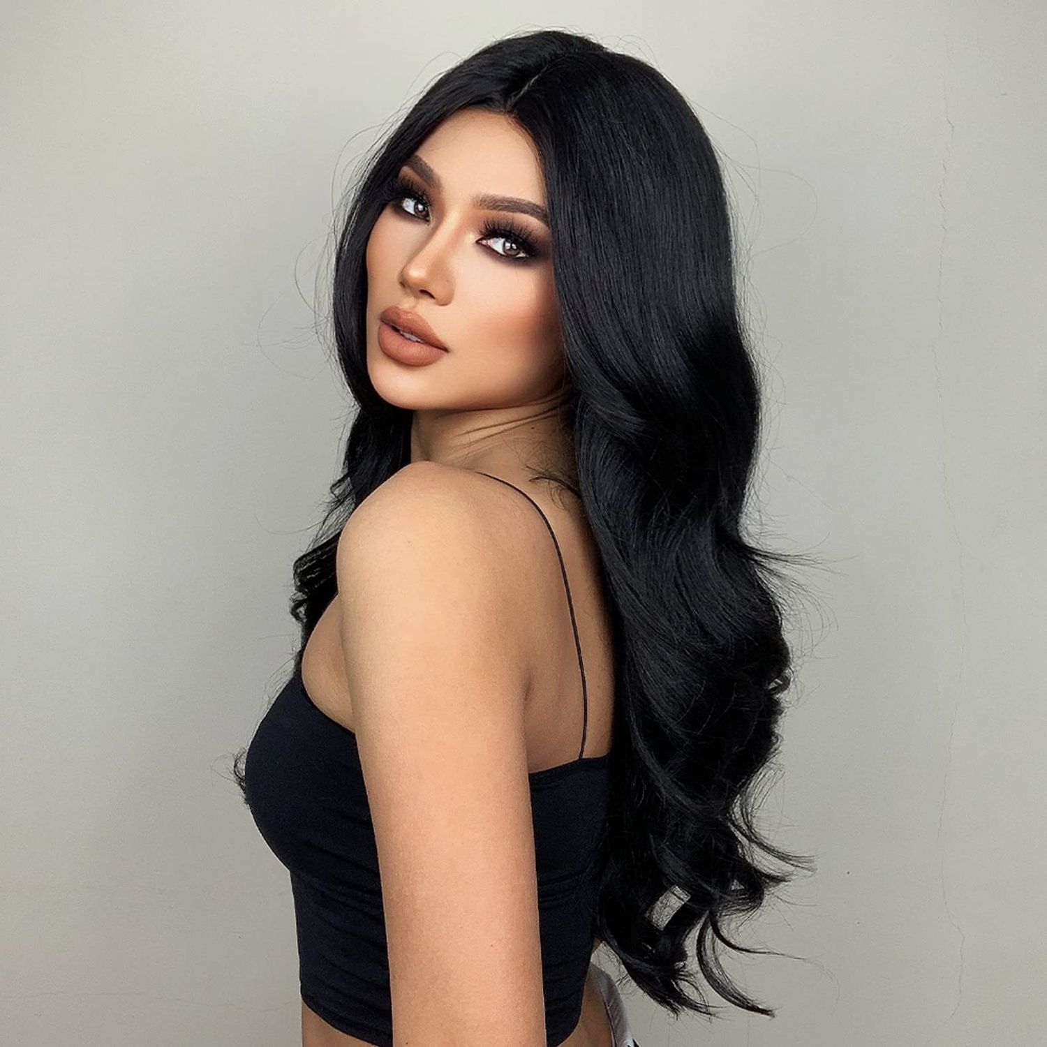 PATTNIUM Black Wig for Women Long Wavy Black Wigs Black Hair Wigs Long Curly Middle Part Black Wigs Heat Resistant Synthetic Wig (Black)