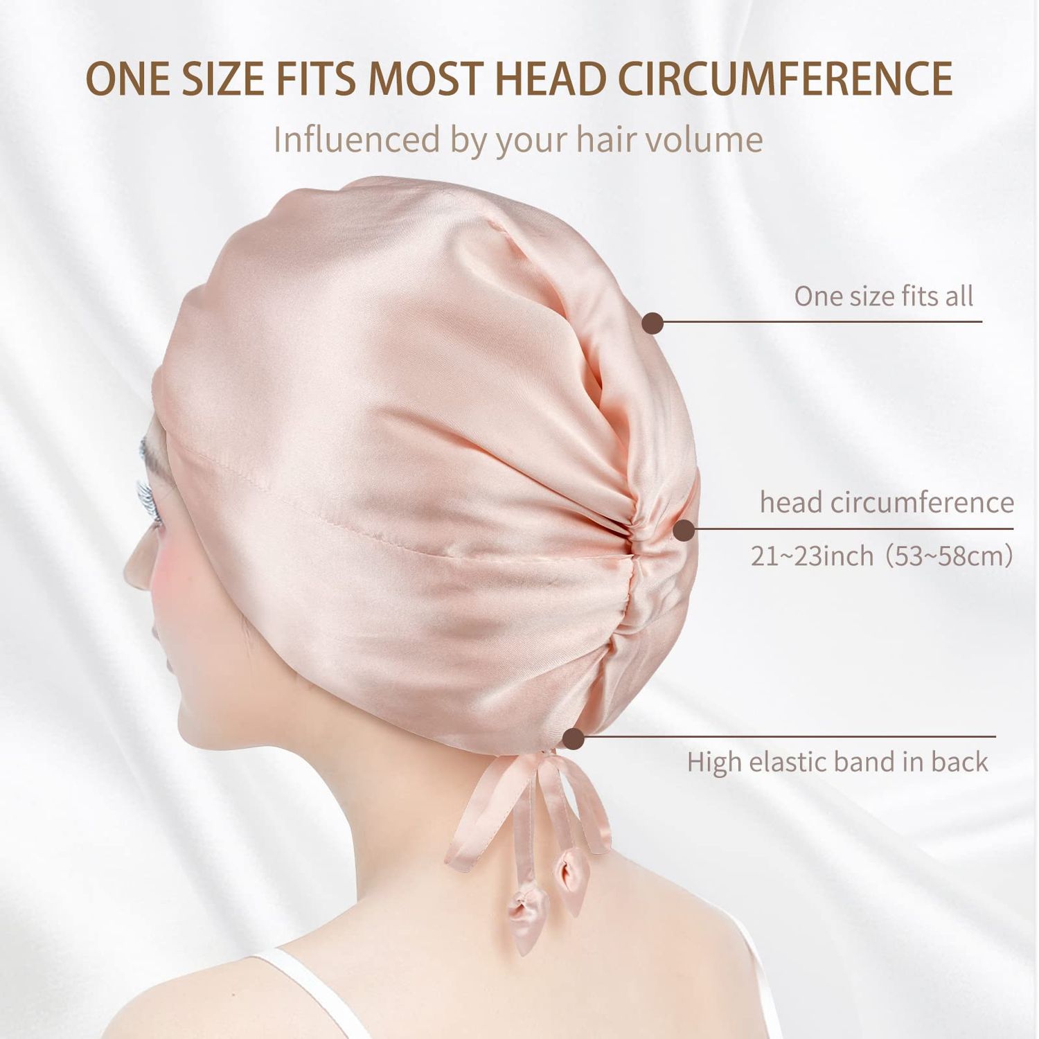 OLESILK 22 Momme Silk-Bonnet for Sleeping, 22 Momme 100% Mulberry Silk Sleep Cap for Women, Silk Hair Wrap for Curly Hair, Pink