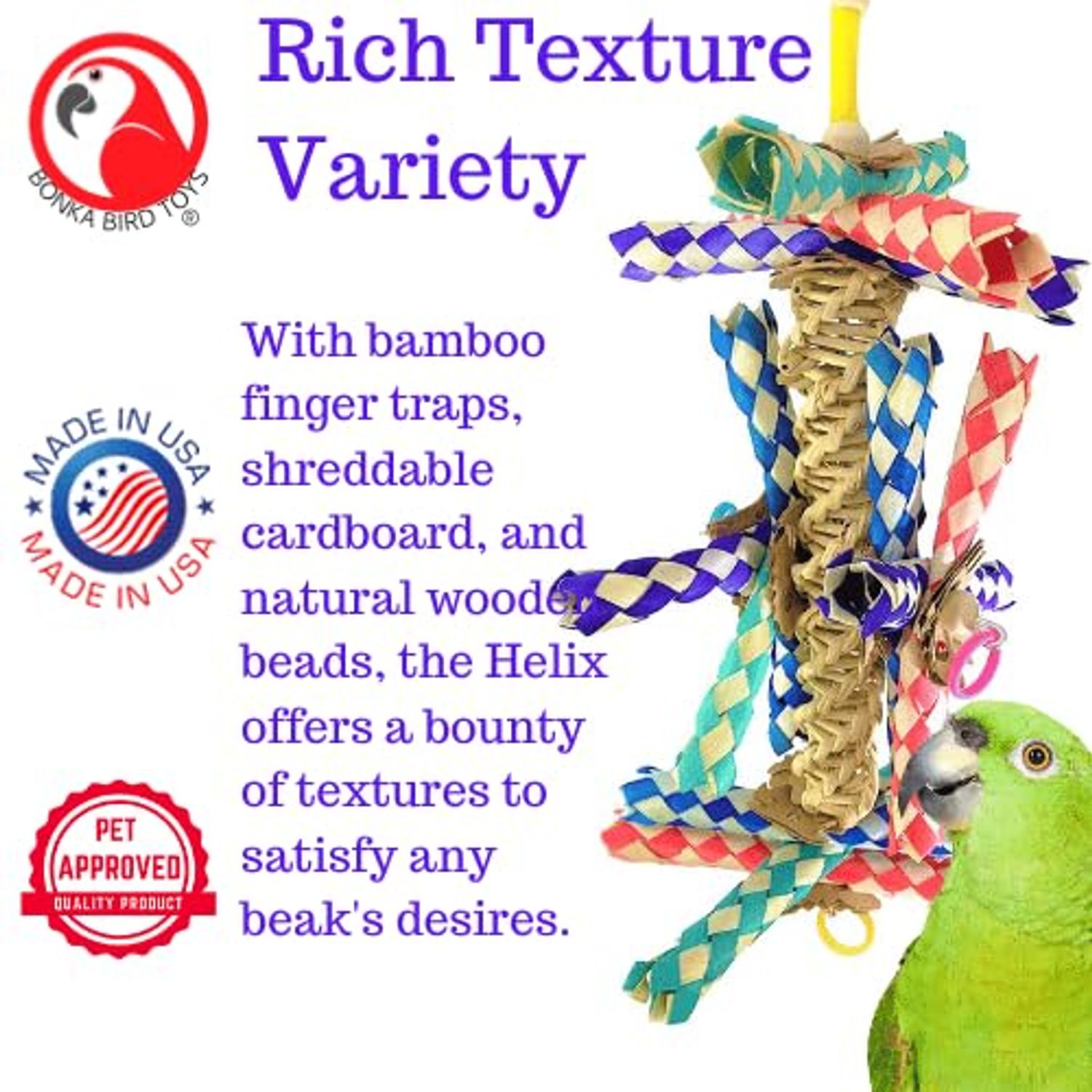 Bonka Bird Toys 1242 Helix Budgie Parrotlet Cockatoo Parrot Cages Cockatiel African Grey Macaw