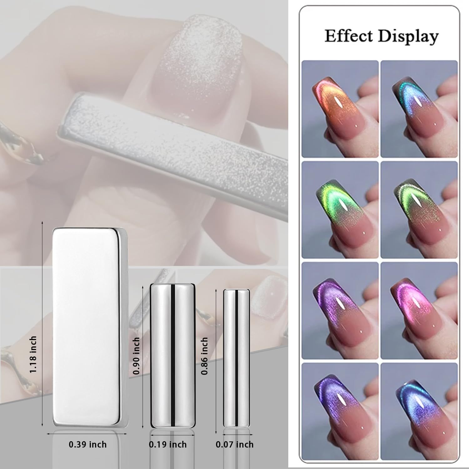 JERCLITY 9 Pieces Cat Eye Magnet for Nails Double-Head Multi-Function Magnet Square Thickened Cat Eye Magnet Plate Strong Cylindrical Nail Magnet for Cat Eye Gel Polish Nail Art