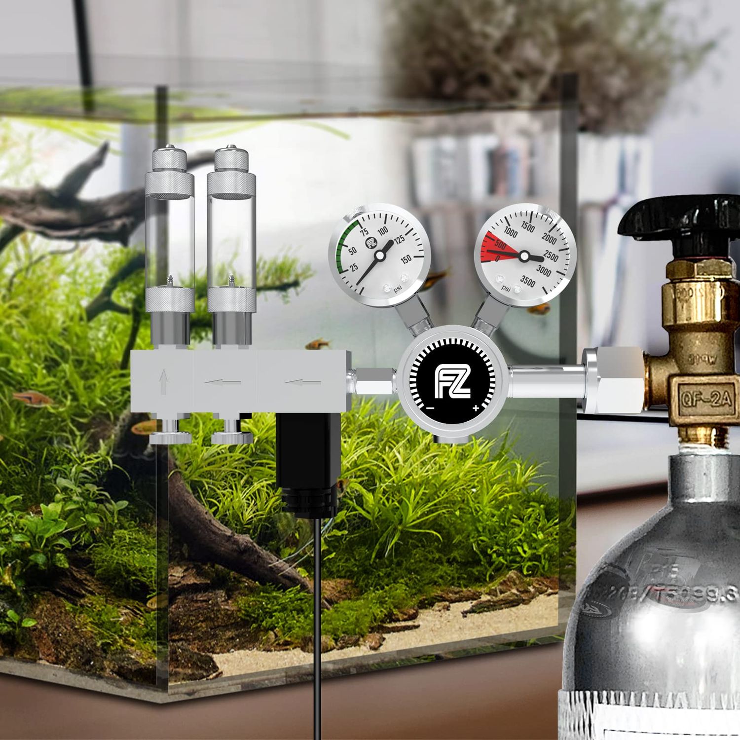 FZONE Pro Series Aquarium Dual Stage CO2 Regulator Adjustable Output Pressure with DC Solenoid and Integrated High Precision Needle Valve and Bubble Counter