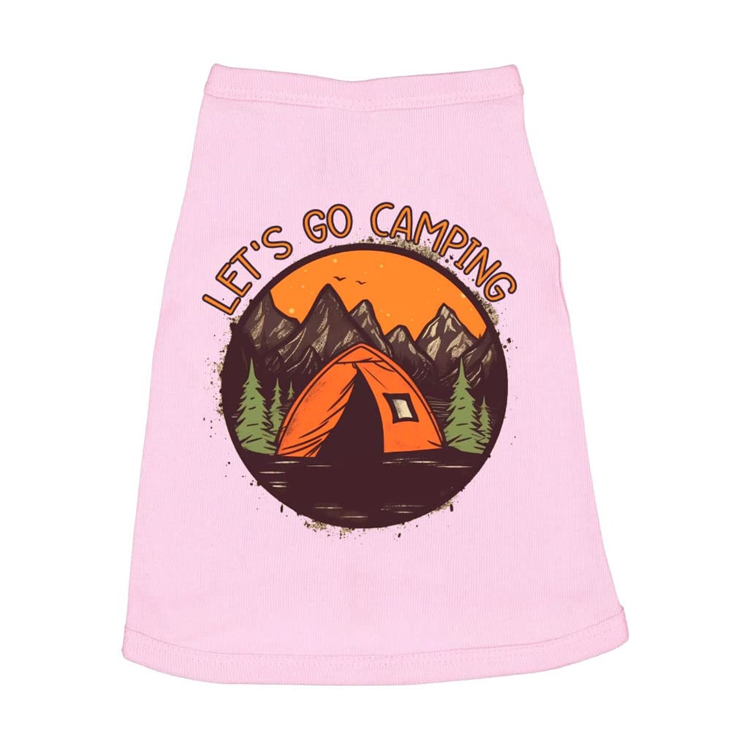 Let's Go Camping Dog Sleeveless Shirt - Tent Dog Shirt - Camping Dog Clothing - Pink, XL