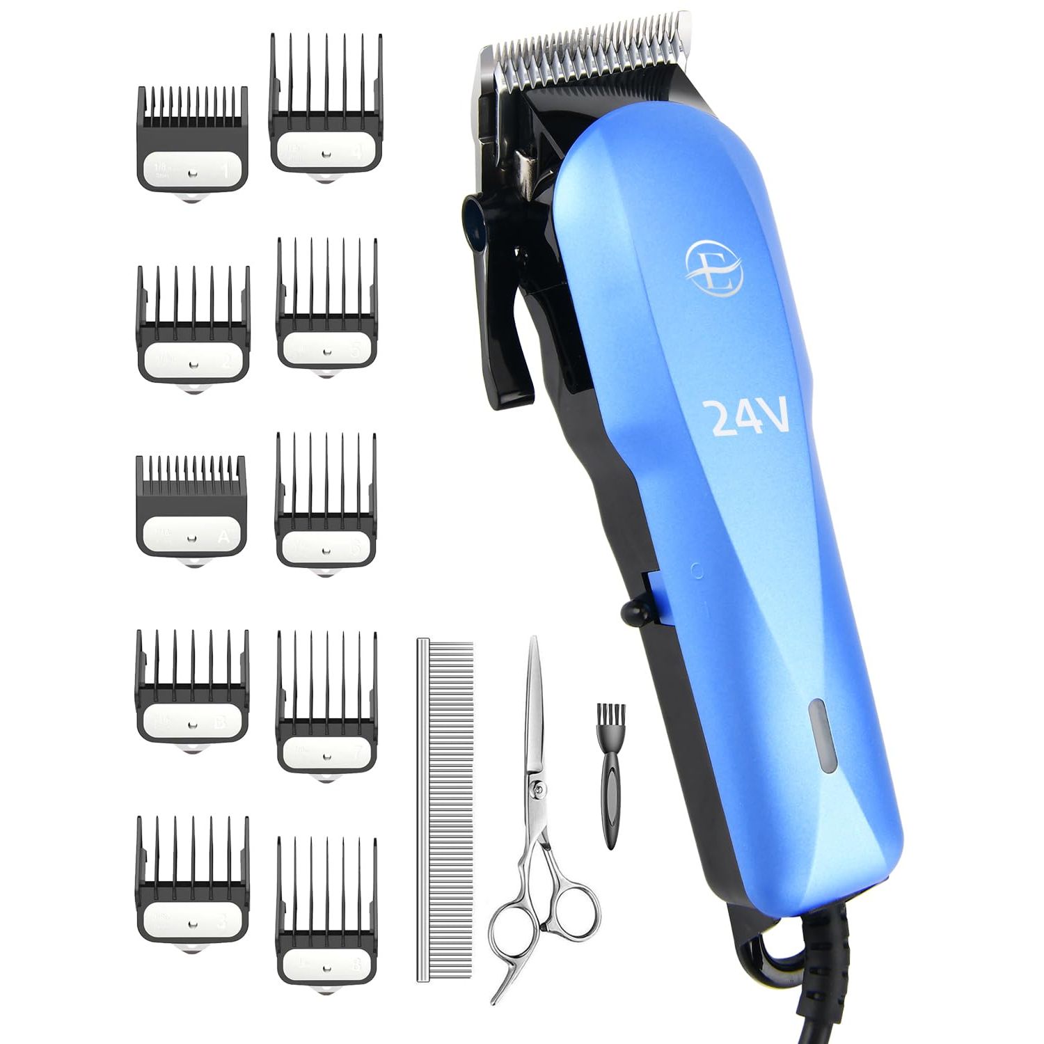 E-Hunter Professional Dog Grooming Clippers Kit, 24V High Power for Thick Coats, Quiet Dog Clippers with 10 Metal Guard Combs & Brush, Ideal Dog Hair Remover for Cats and Pets