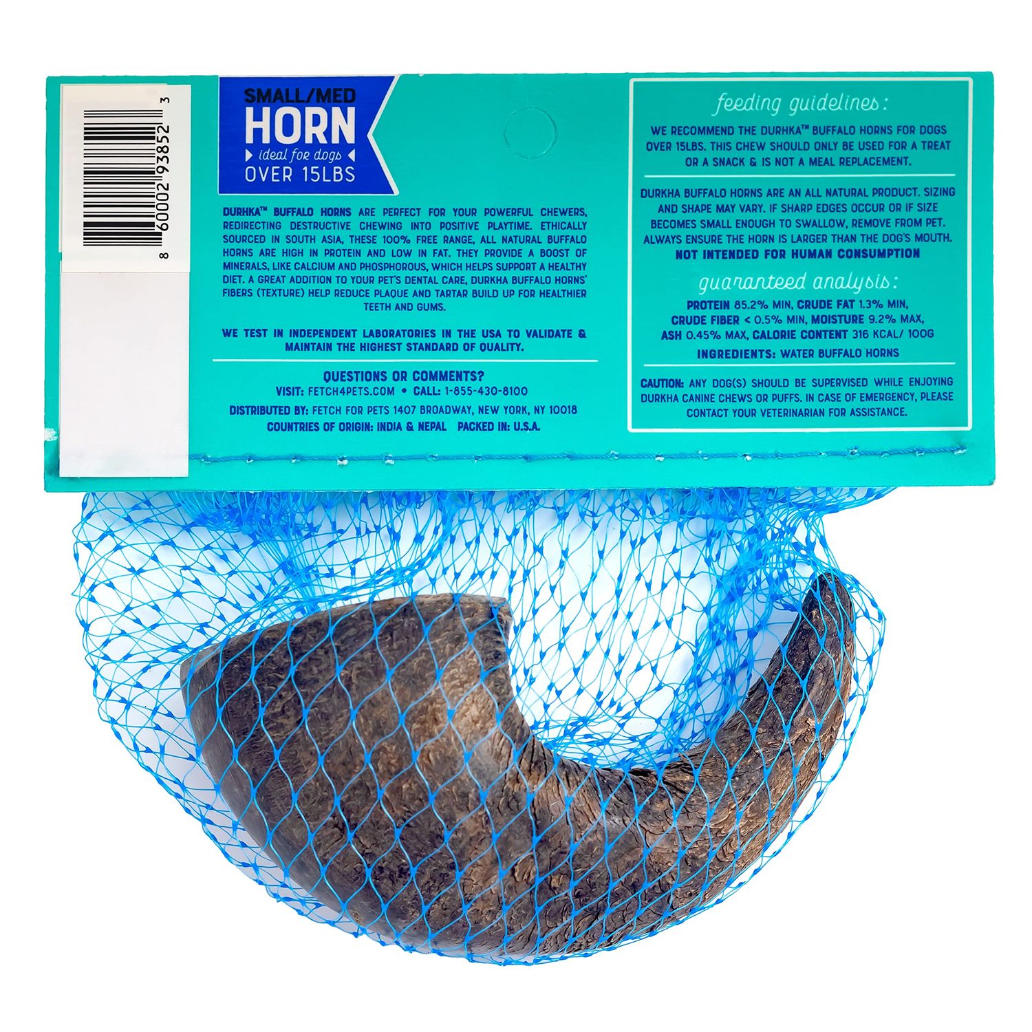 Durkha Horn: Long Lasting 100% Natural Water Buffalo Horn Dog Chews, Dog Treats, Bone, Dog Toys (Small (3 CT/Min. 3 OZ))