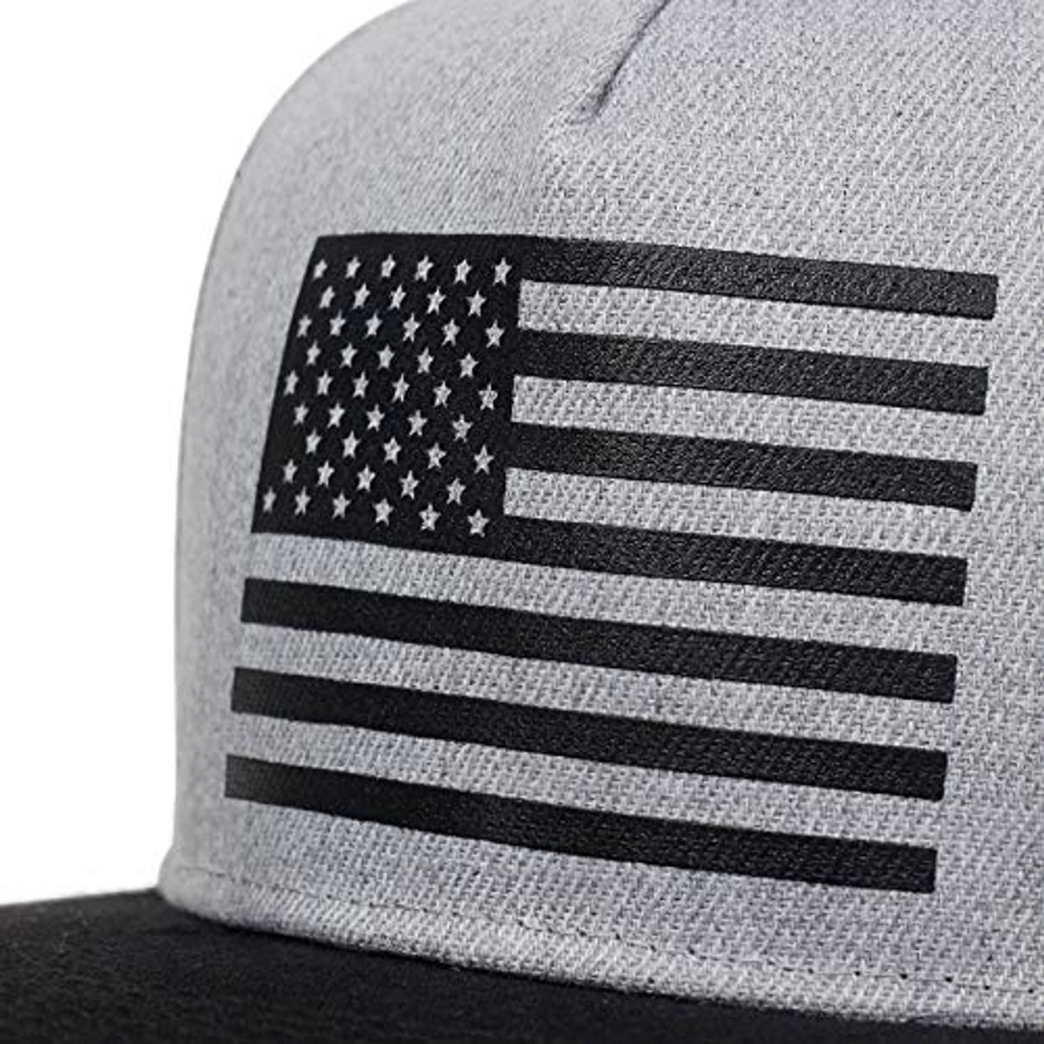 Uphily Black USA American Flag Flat Brim Bill Hat - High Profile Patriotic Snapback Baseball Cap for Men or Women
