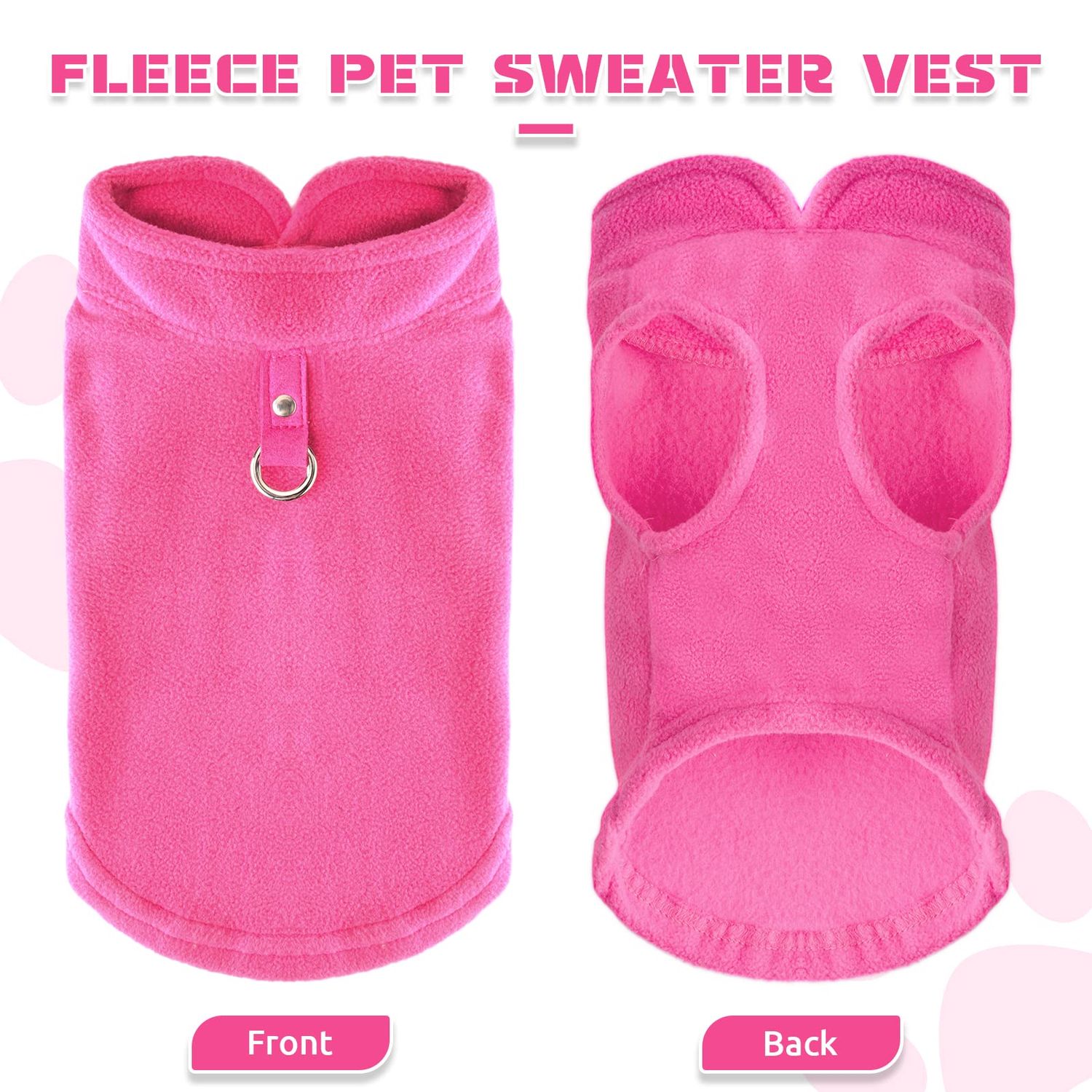 PETCARE Small Dog Sweater Cat Fleece Vest Soft Dog Jacket with Leash O-Ring Fall Winter Warm Pet Pullover Coat Puppy Clothes for Small Dogs Cats Chihuahua Apparel Shih Tzu Costume, Hot Pink