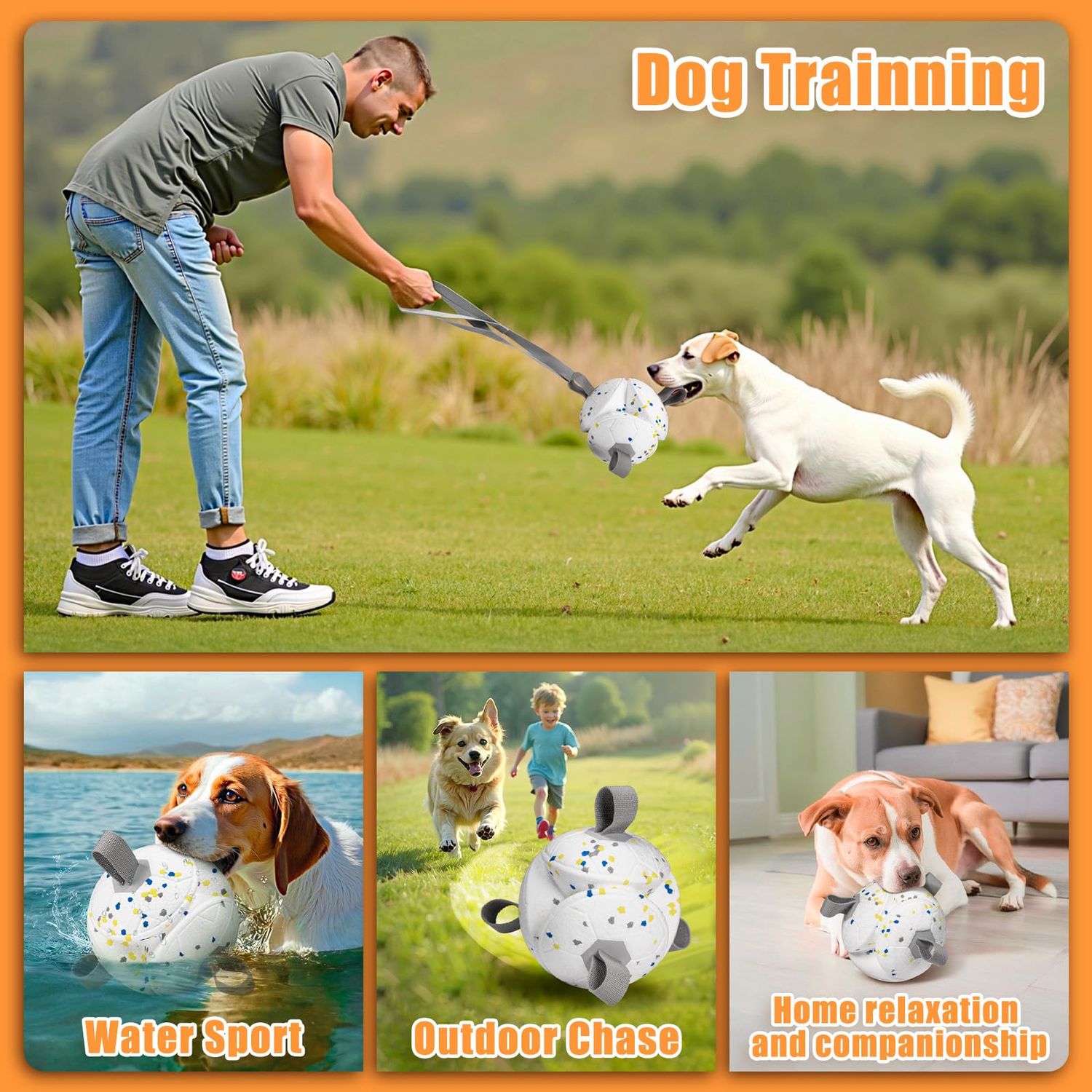 Moonorange Dog Toys Soccer Ball with Nylon Straps Interactive Durable for Tug of War Water Gifts for Puppy Birthday Indoor Outdoor, White