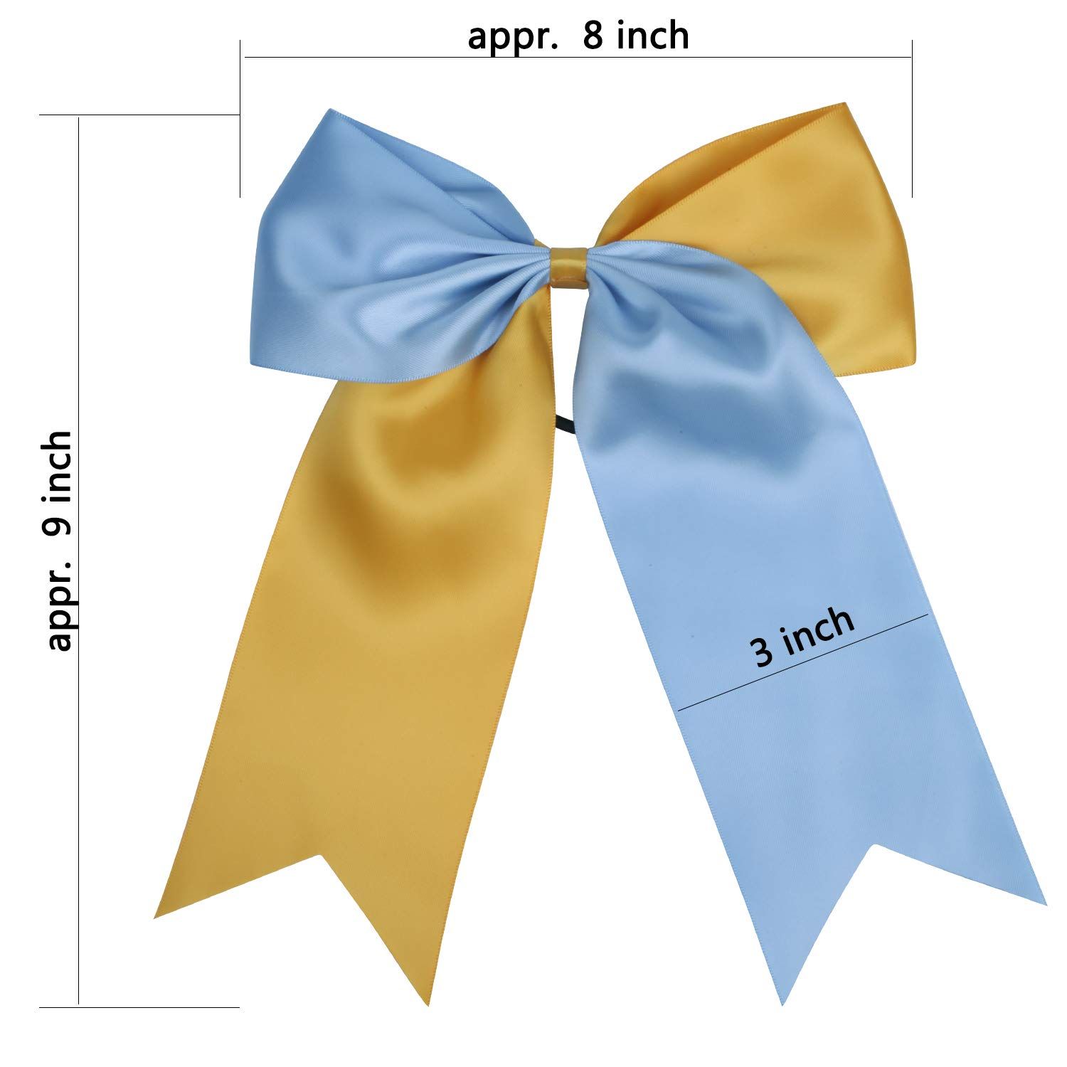 8 Inch 2 Colors Jumbo Cheerleader Bows Ponytail Holder Cheerleading Bows Hair (Black/Gold)