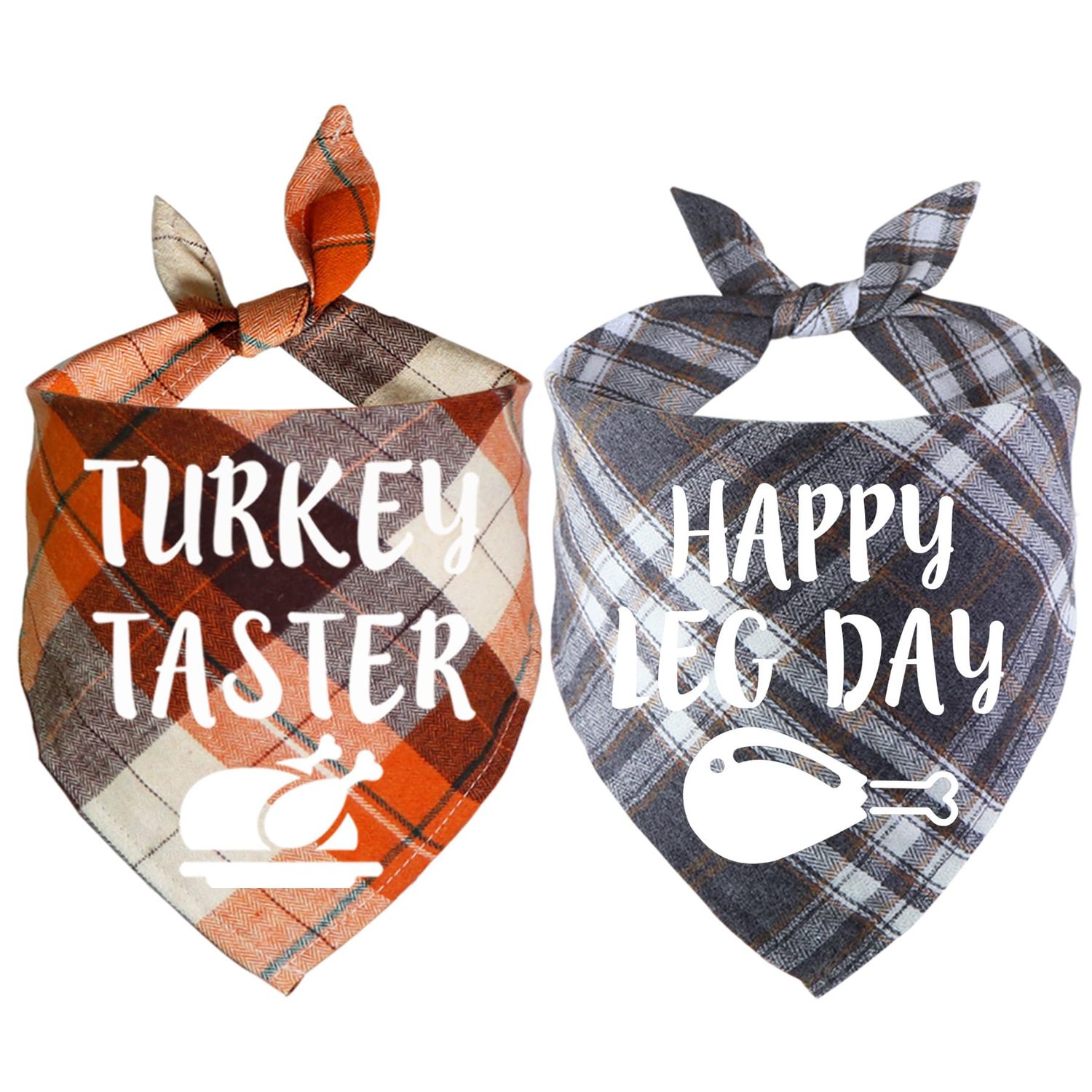 STMK 2 Pack Thanksgiving Day Dog Bandanas, Dog Holiday Fall Thanksgiving Bandanas Scarf for Small Medium Large Dogs (Large, Happy Leg Day & Turkey Taster)