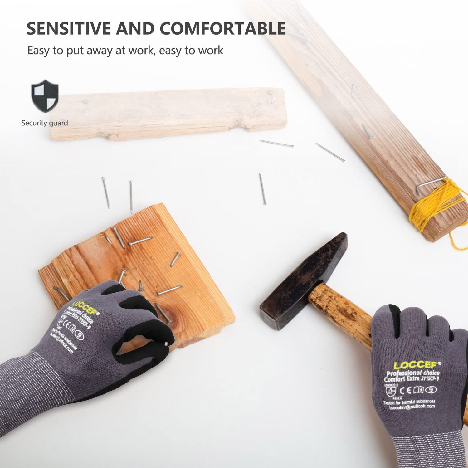 LOCCEF Work Gloves MicroFoam Nitrile Coated-6 Pairs,Seamless Knit Nylon Gloves,Gray Work gloves (8/M, Gary-6 Pairs)